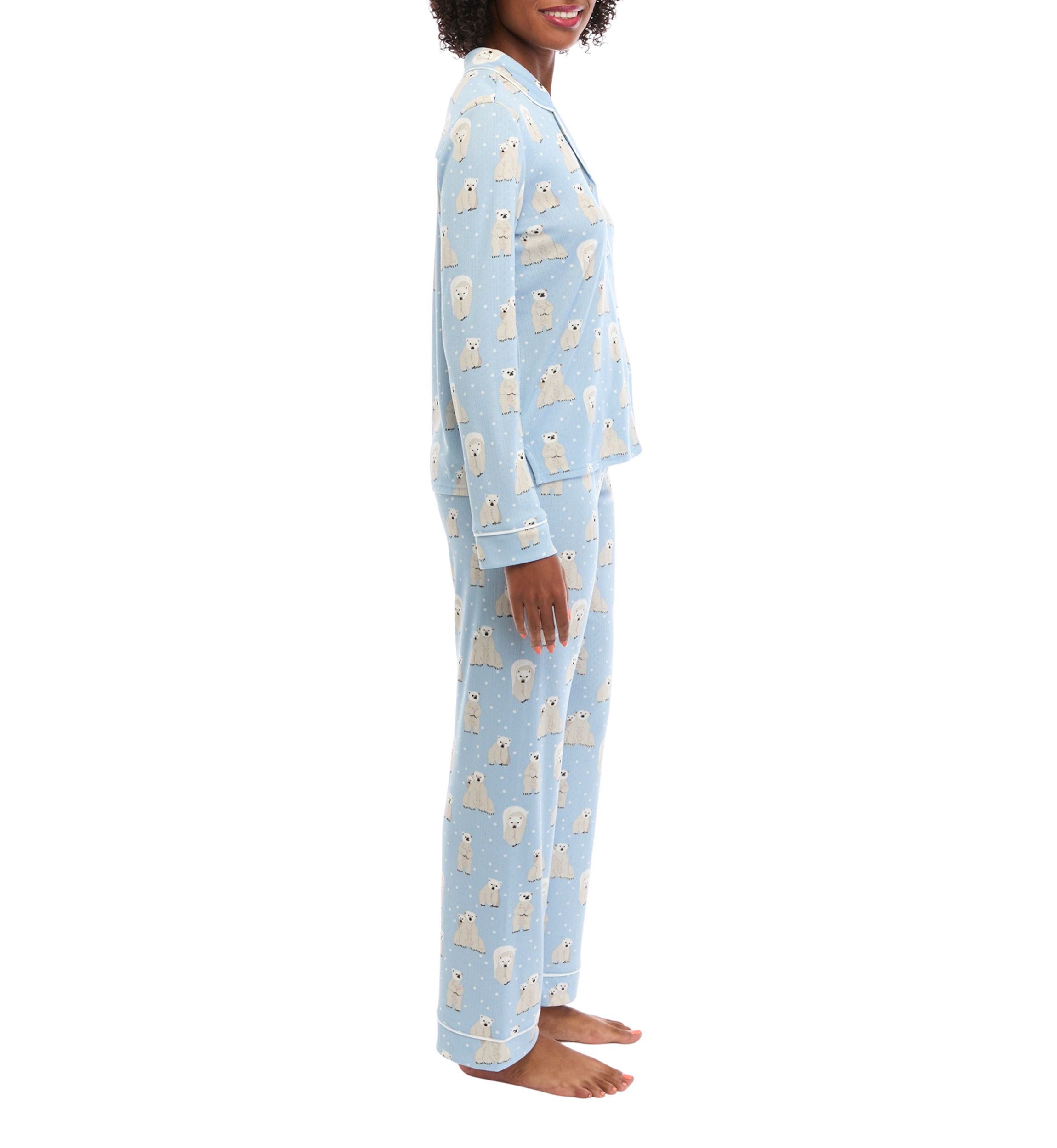 Brushed Pointelle Printed Notched Pajama Set 