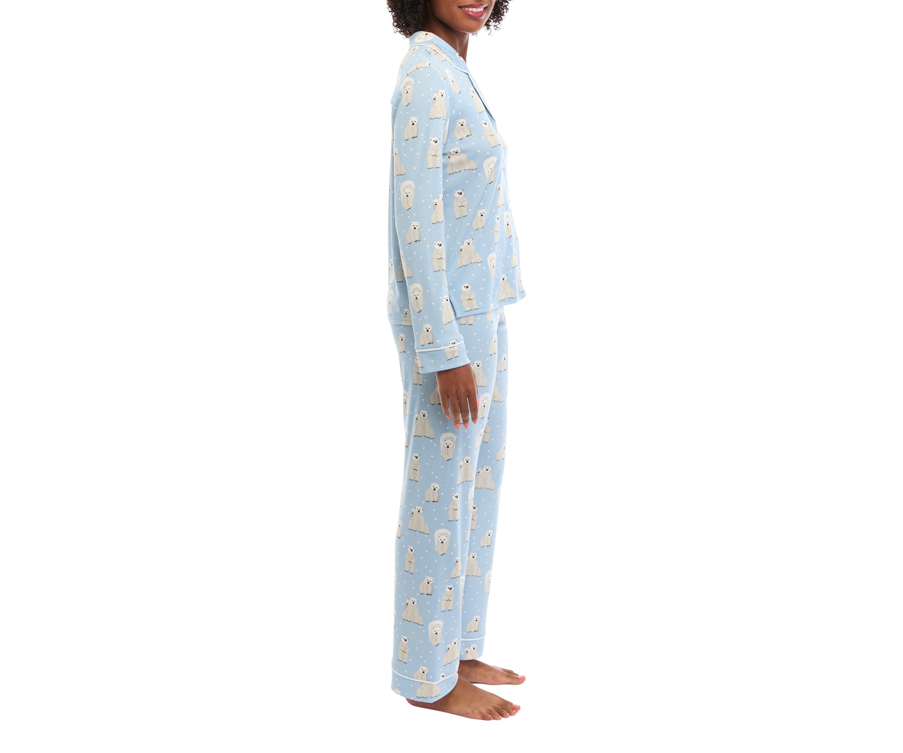 Brushed Pointelle Printed Notched Pajama Set 