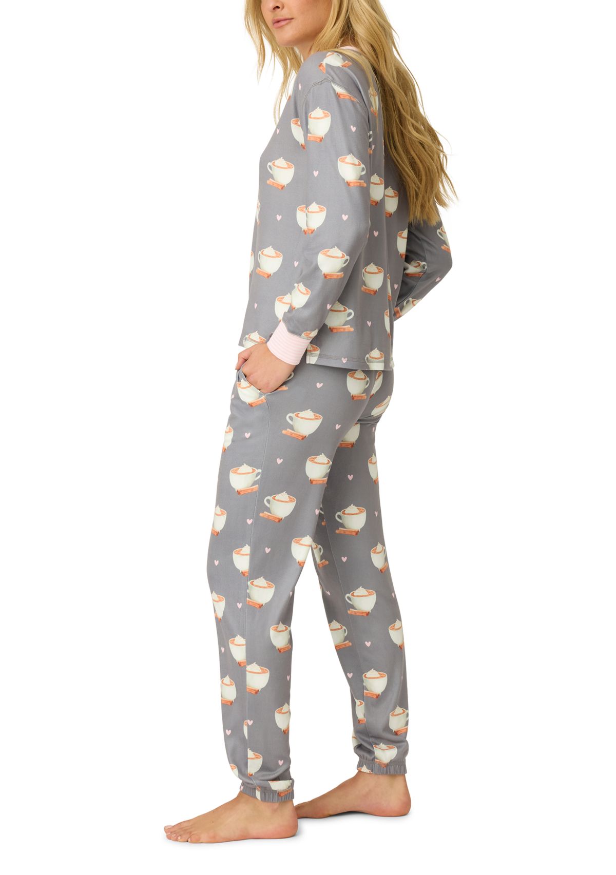  Womens Long Sleeve Henley Pajama Set 