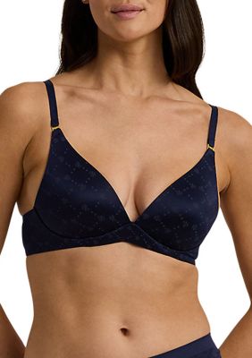 Lauren Ralph Lauren Women's Comfort Collection Repeat-Logo Wireless T-Shirt Bra, Navy Blue, 34 C