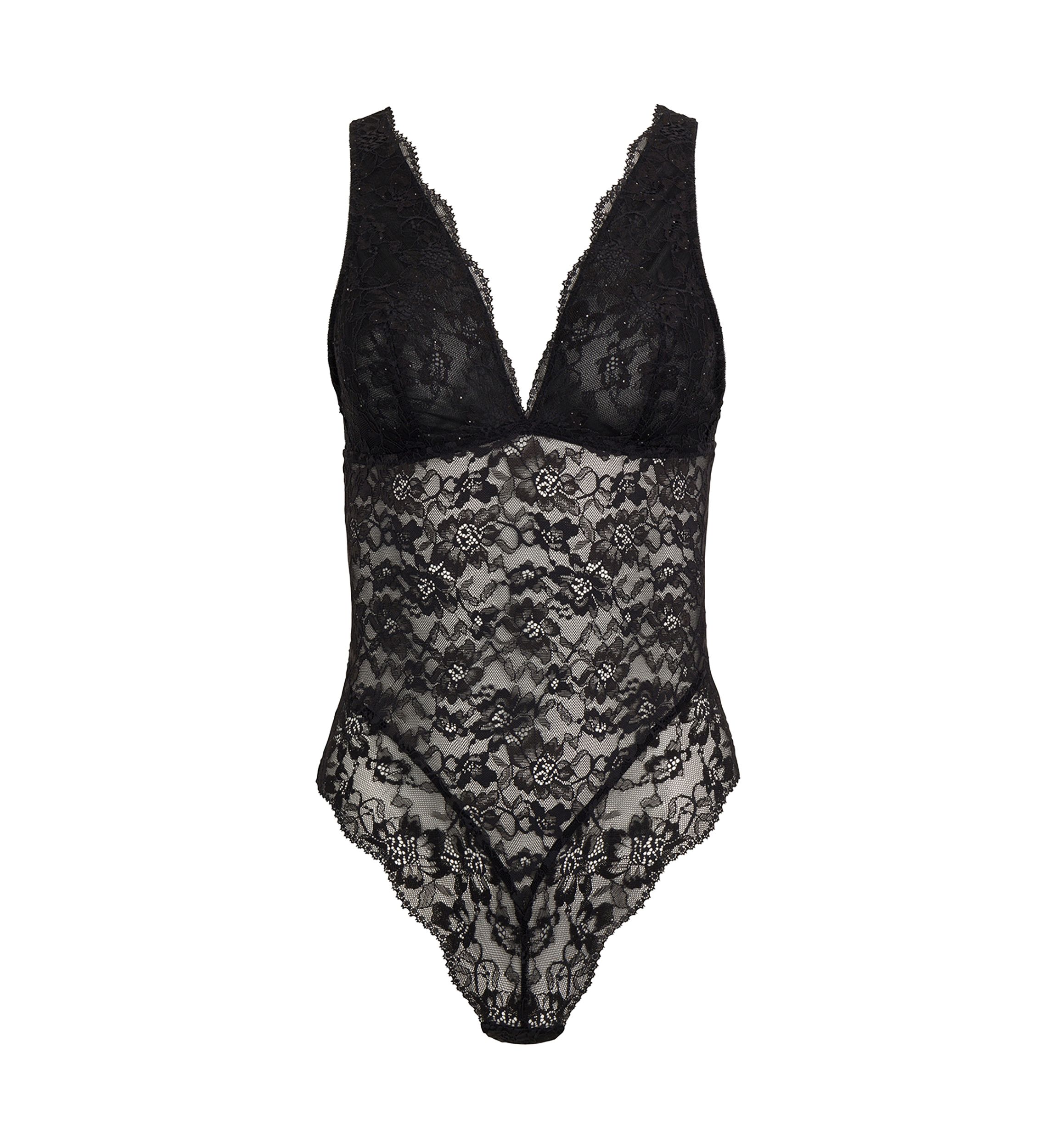 Lace Sequin Plunge Bodysuit