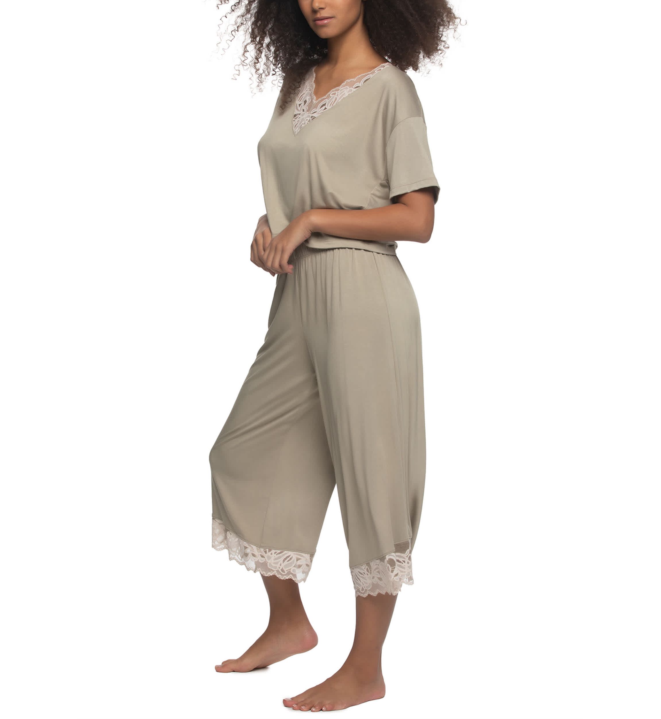 Amelie Vintage Lace Trimmed Crop Tee and Pant set