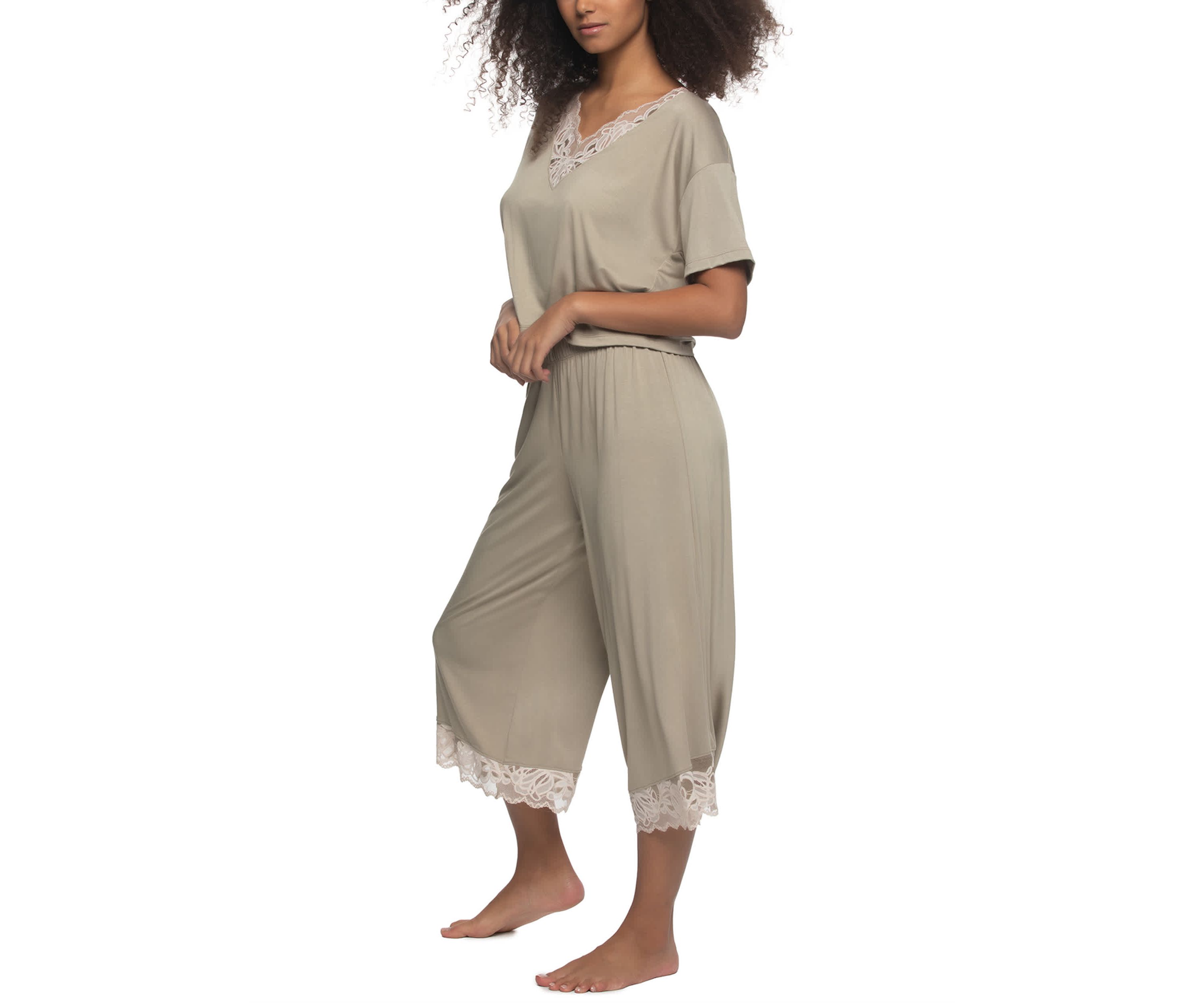 Amelie Vintage Lace Trimmed Crop Tee and Pant set