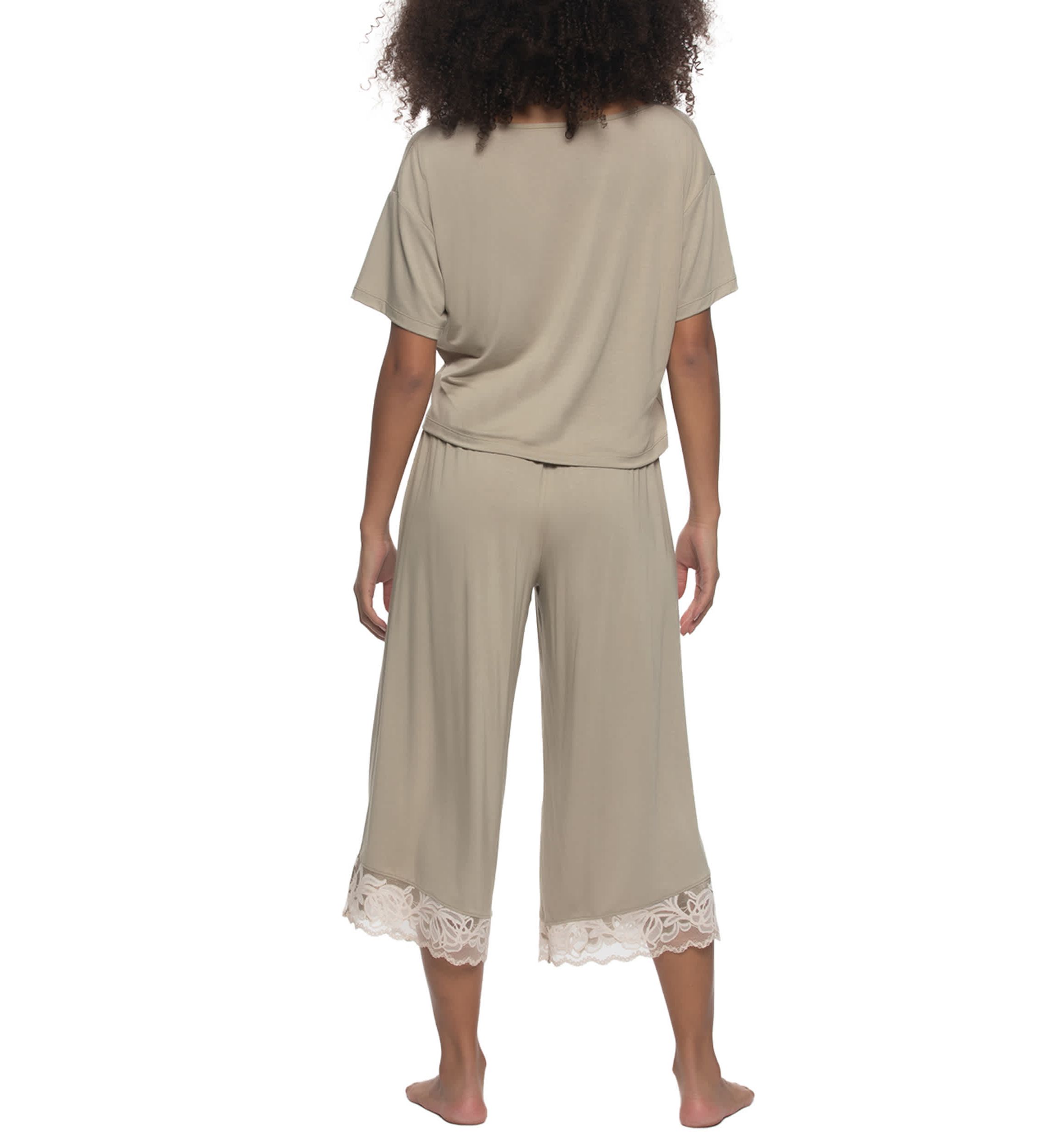 Amelie Vintage Lace Trimmed Crop Tee and Pant set