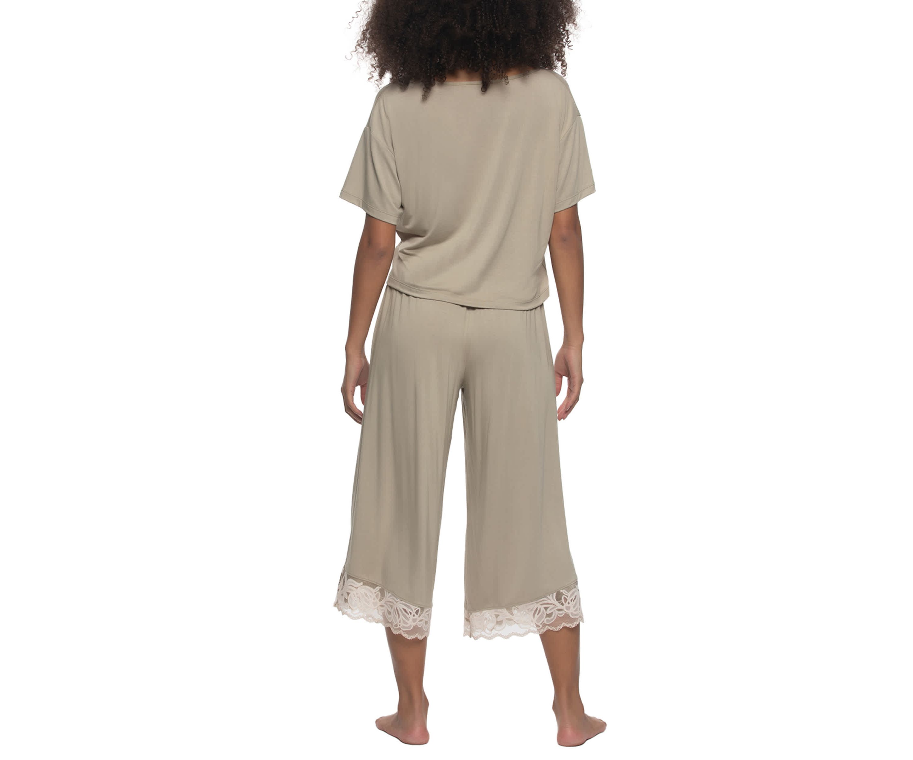 Amelie Vintage Lace Trimmed Crop Tee and Pant set