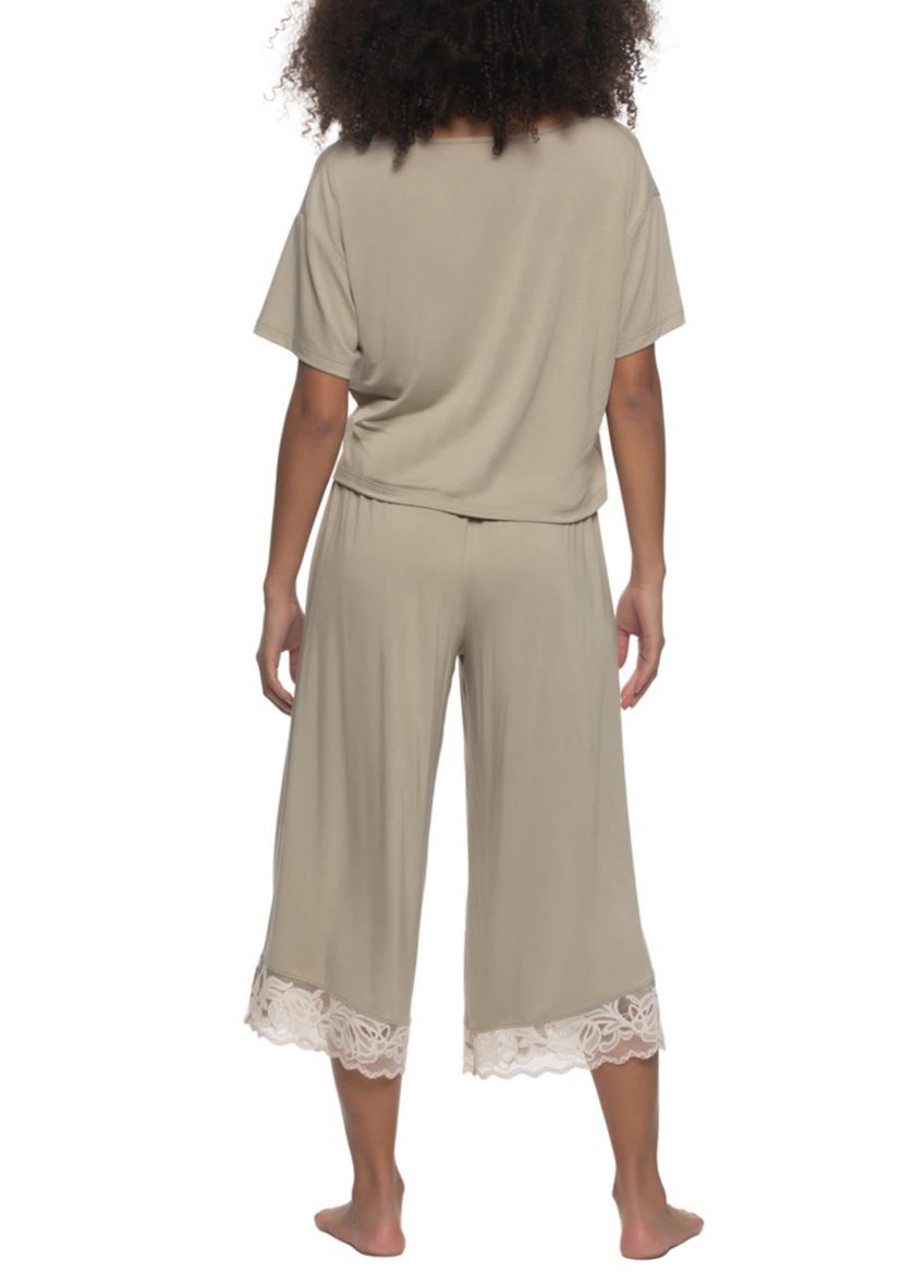 Amelie Vintage Lace Trimmed Crop Tee and Pant set