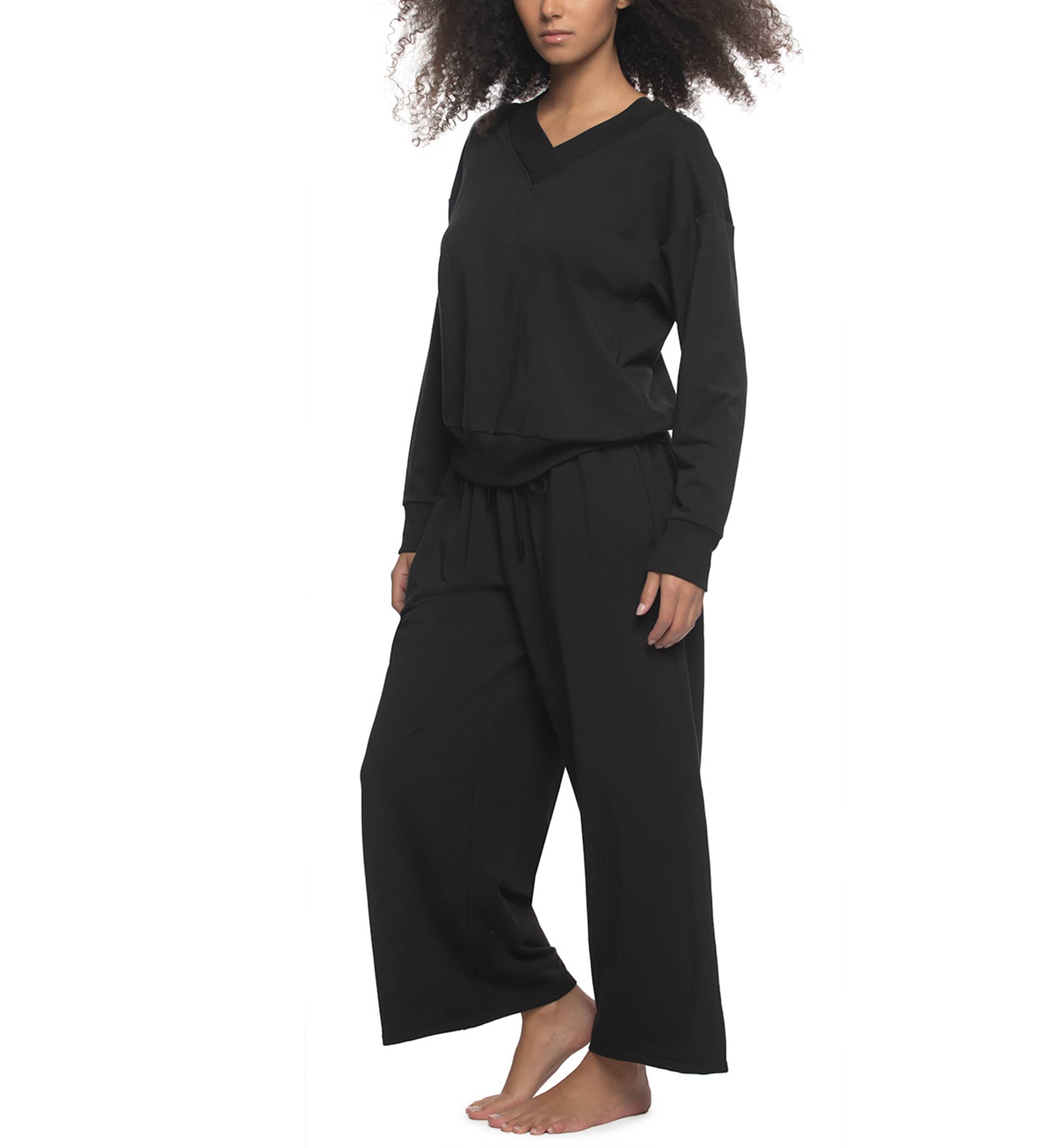 Kimora French Terry V-neck Sweatshirt w Wide Leg Pants Set