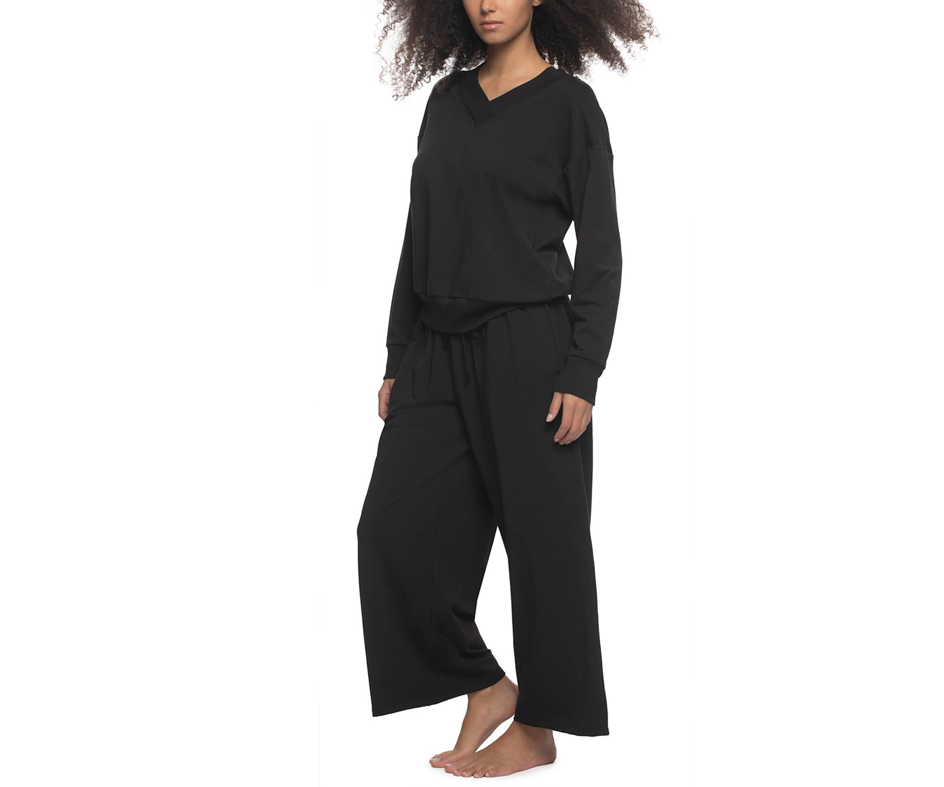 Kimora French Terry V-neck Sweatshirt w Wide Leg Pants Set