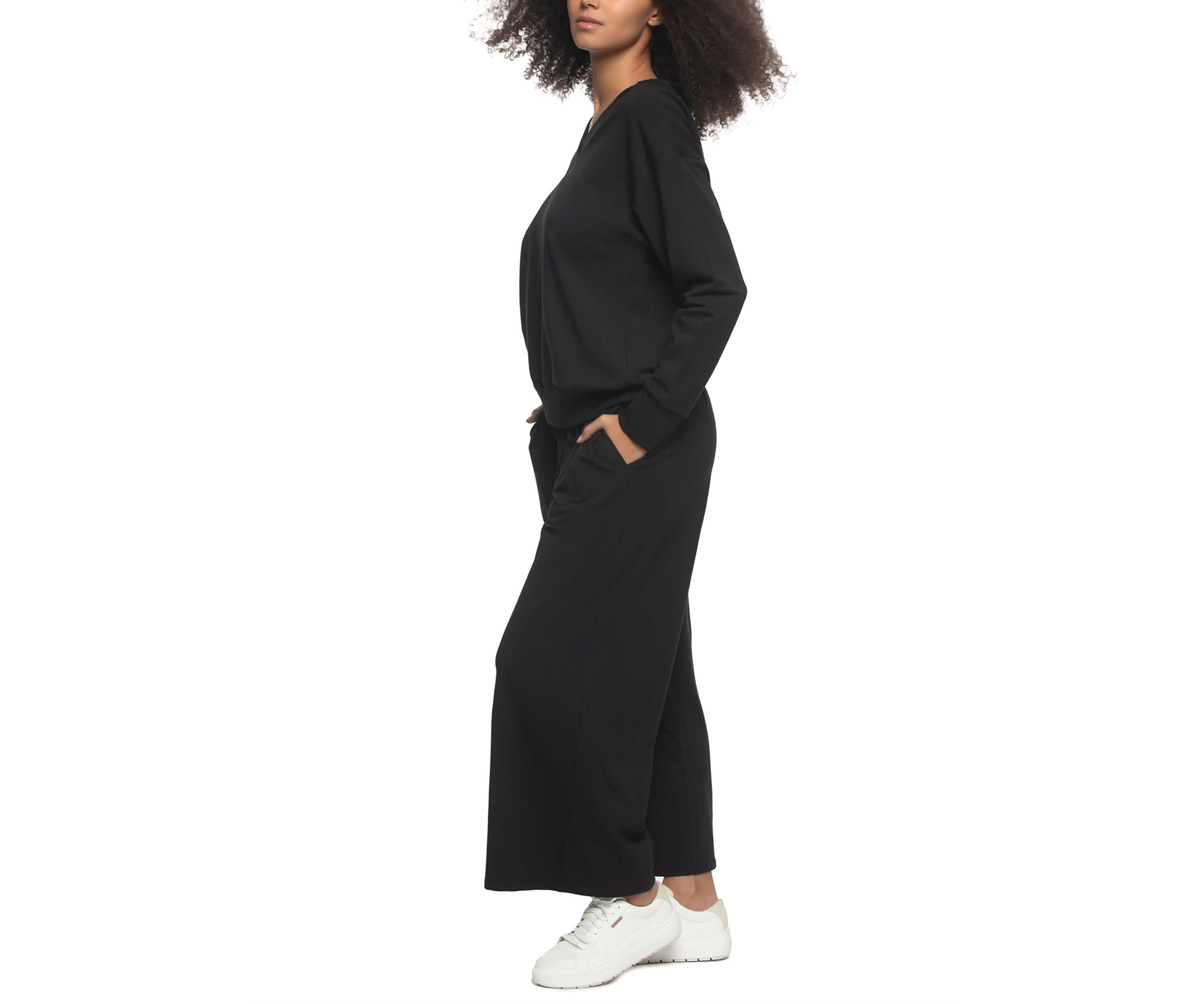 Kimora French Terry V-neck Sweatshirt w Wide Leg Pants Set