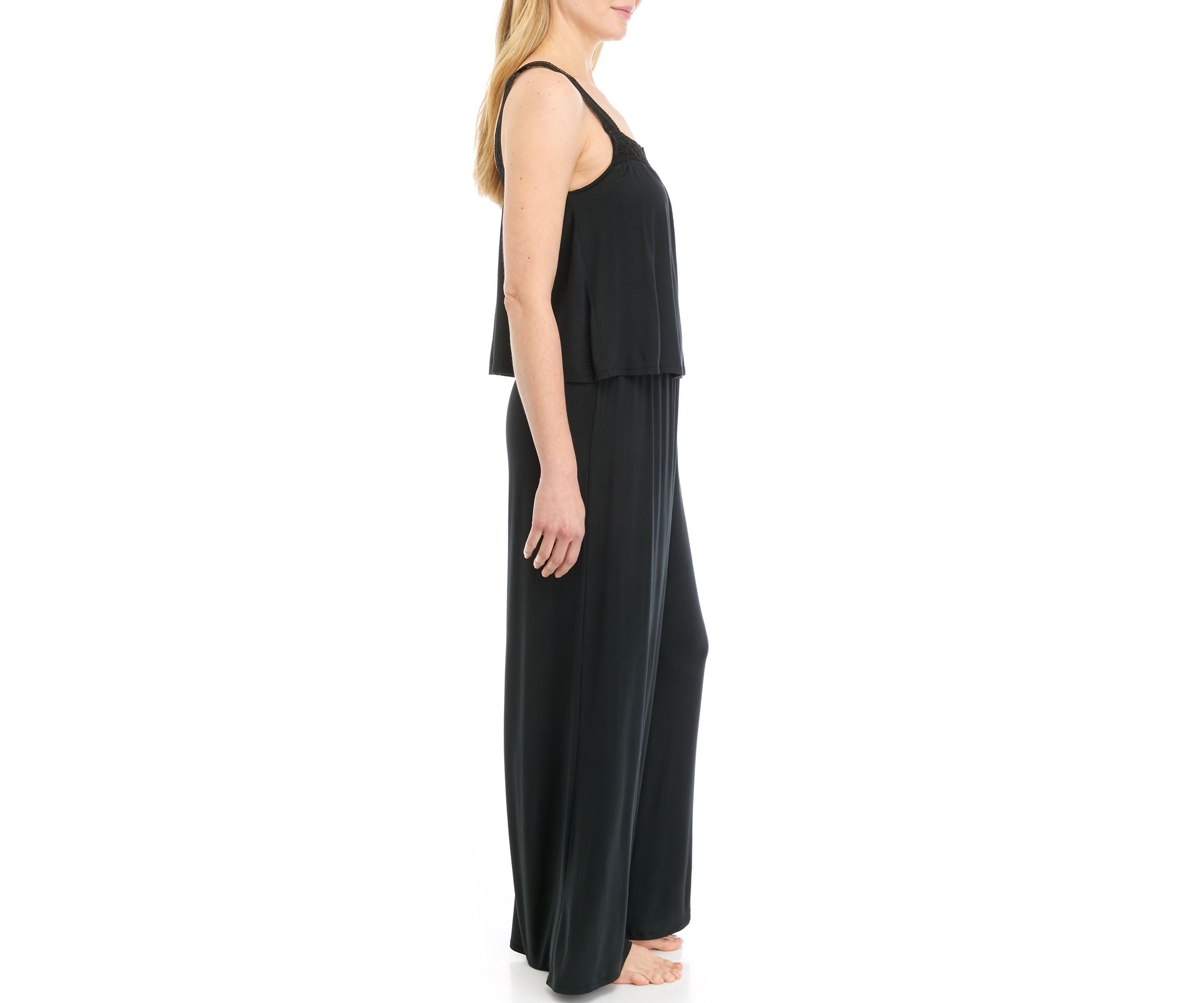 Tank Top with Lace Detail and Wide Leg Pajama Pants Set