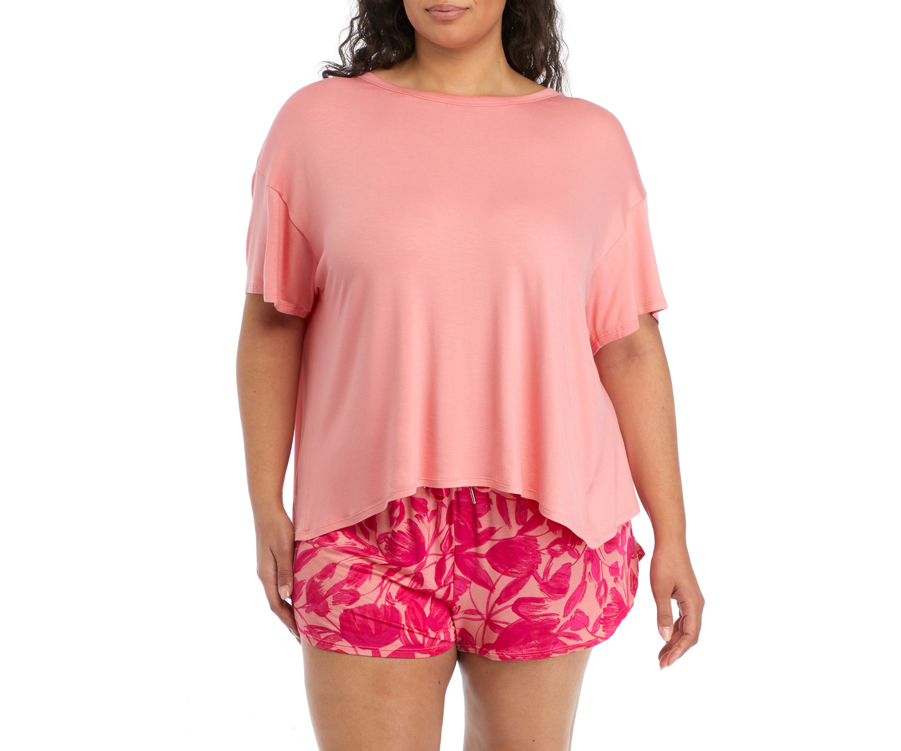 Plus Size Tulip Back T-Shirt and Shorts Pajama Set