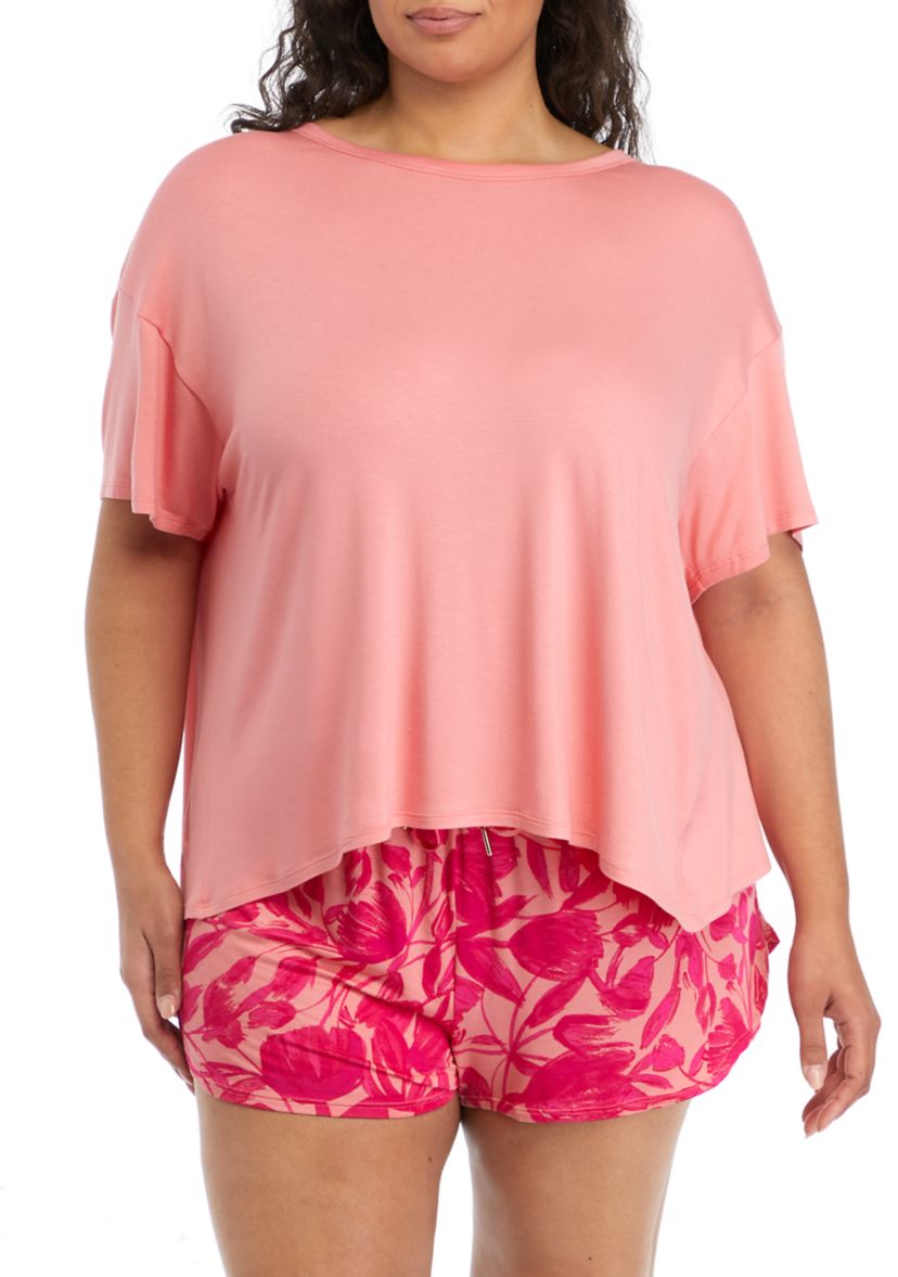 Plus Size Tulip Back T-Shirt and Shorts Pajama Set
