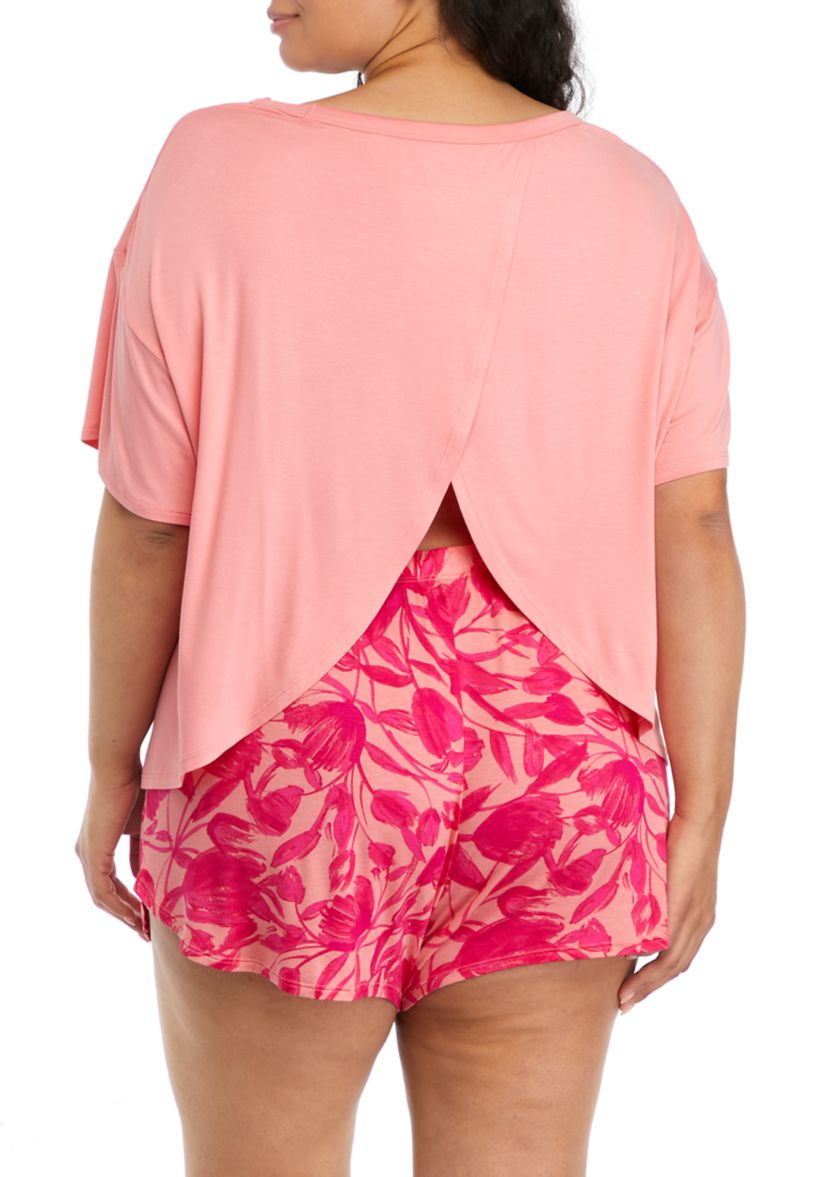 Plus Size Tulip Back T-Shirt and Shorts Pajama Set