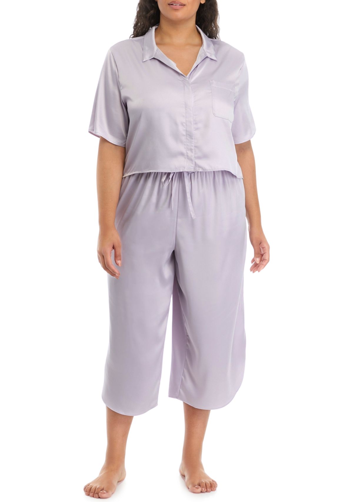 Plus Size Satin Boxy Button Down Pajama Set