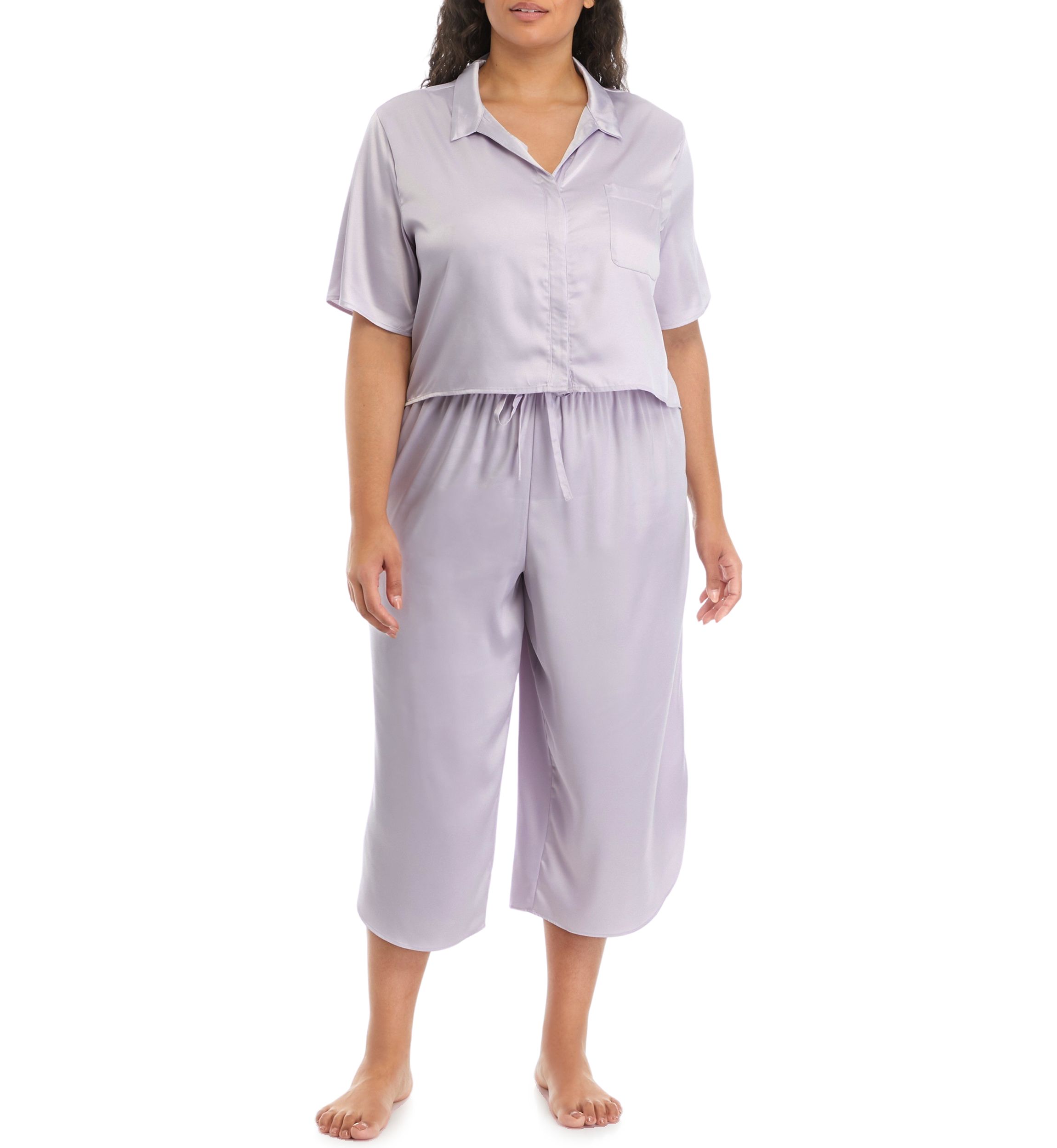 Plus Size Satin Boxy Button Down Pajama Set