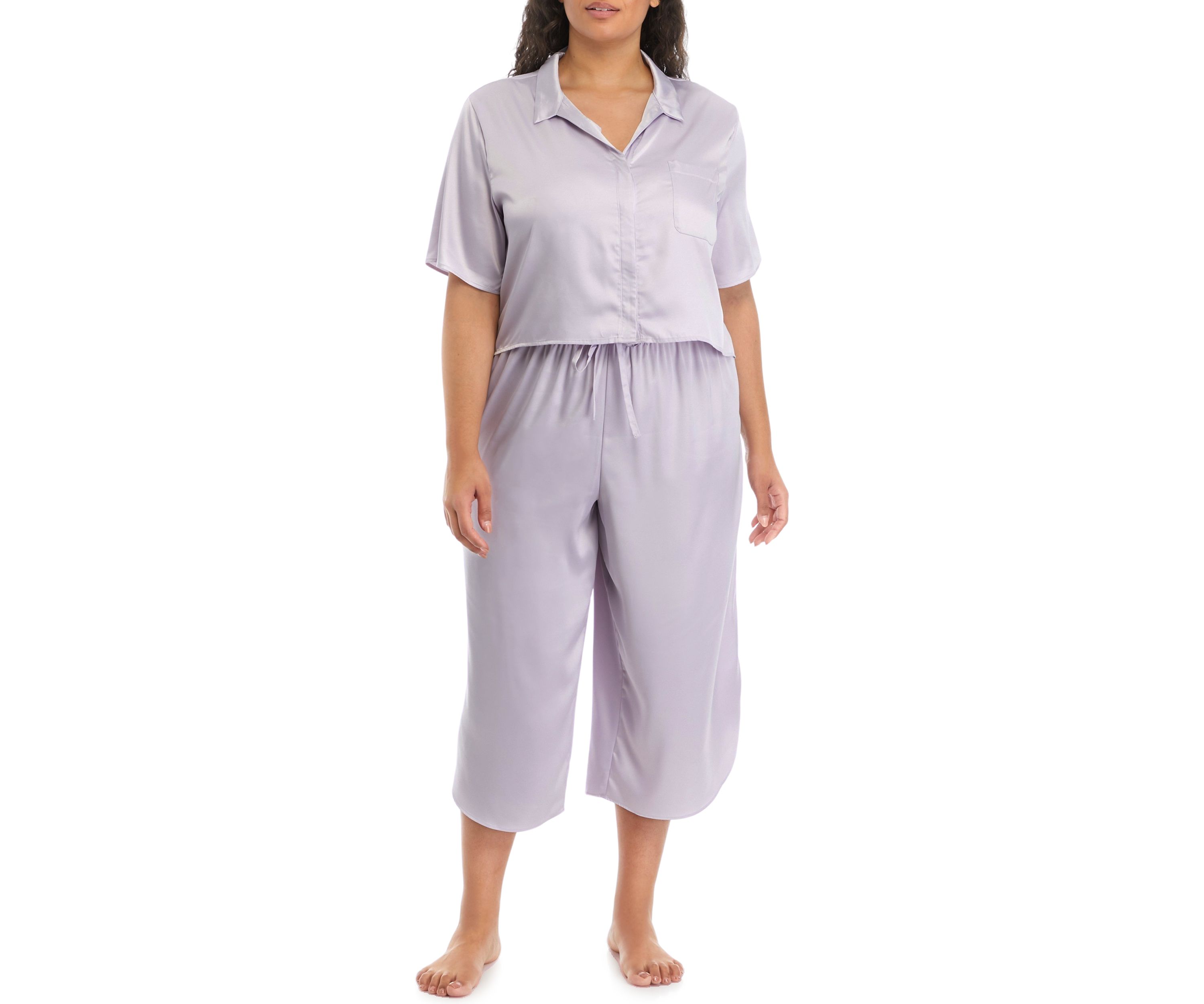 Plus Size Satin Boxy Button Down Pajama Set