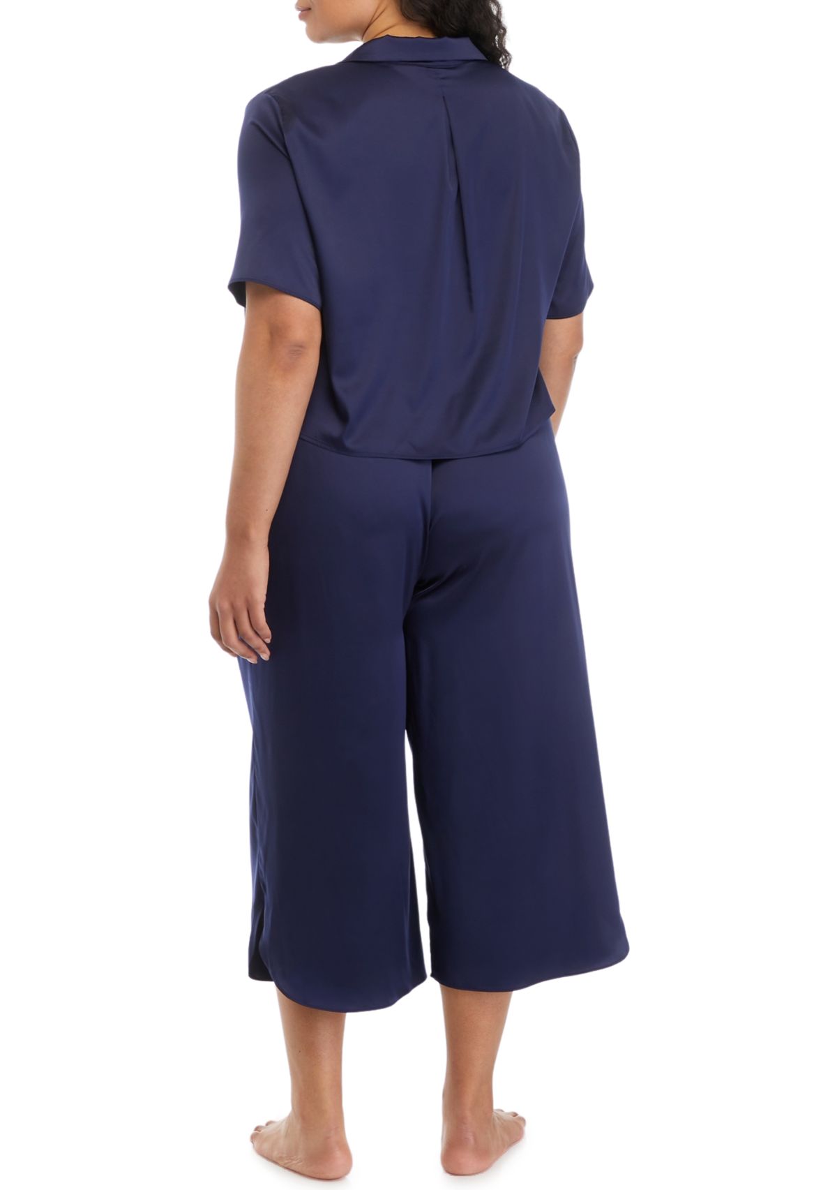 Plus Size Satin Boxy Button Down Pajama Set