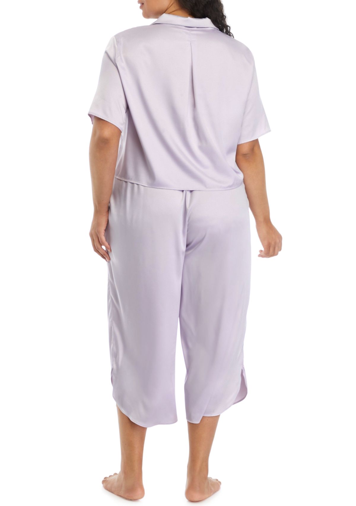 Plus Size Satin Boxy Button Down Pajama Set