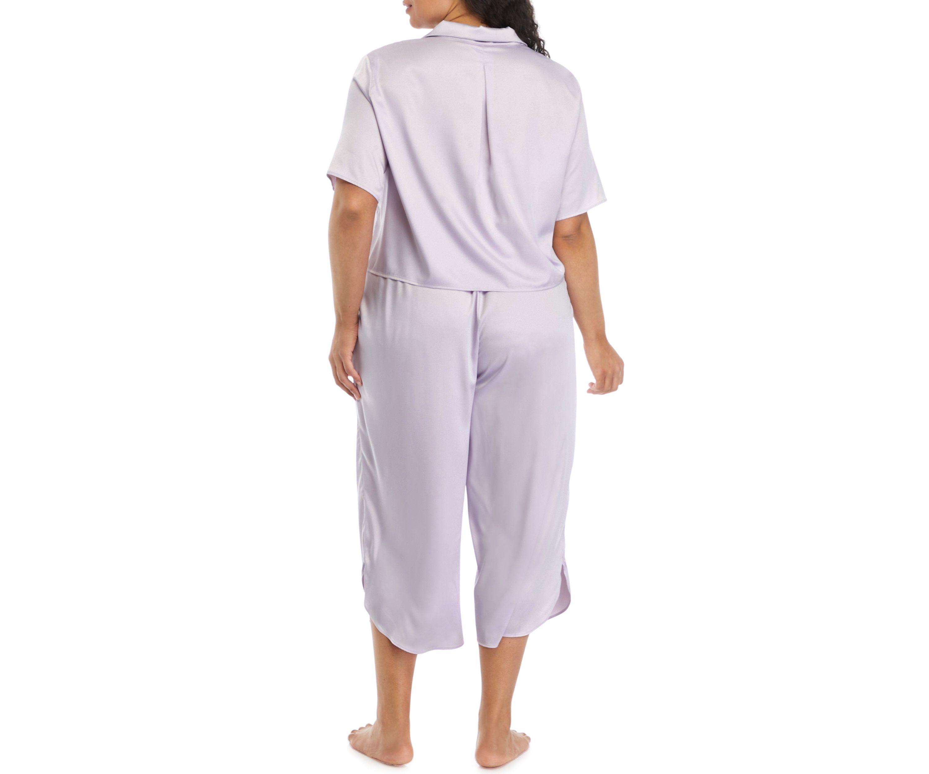 Plus Size Satin Boxy Button Down Pajama Set