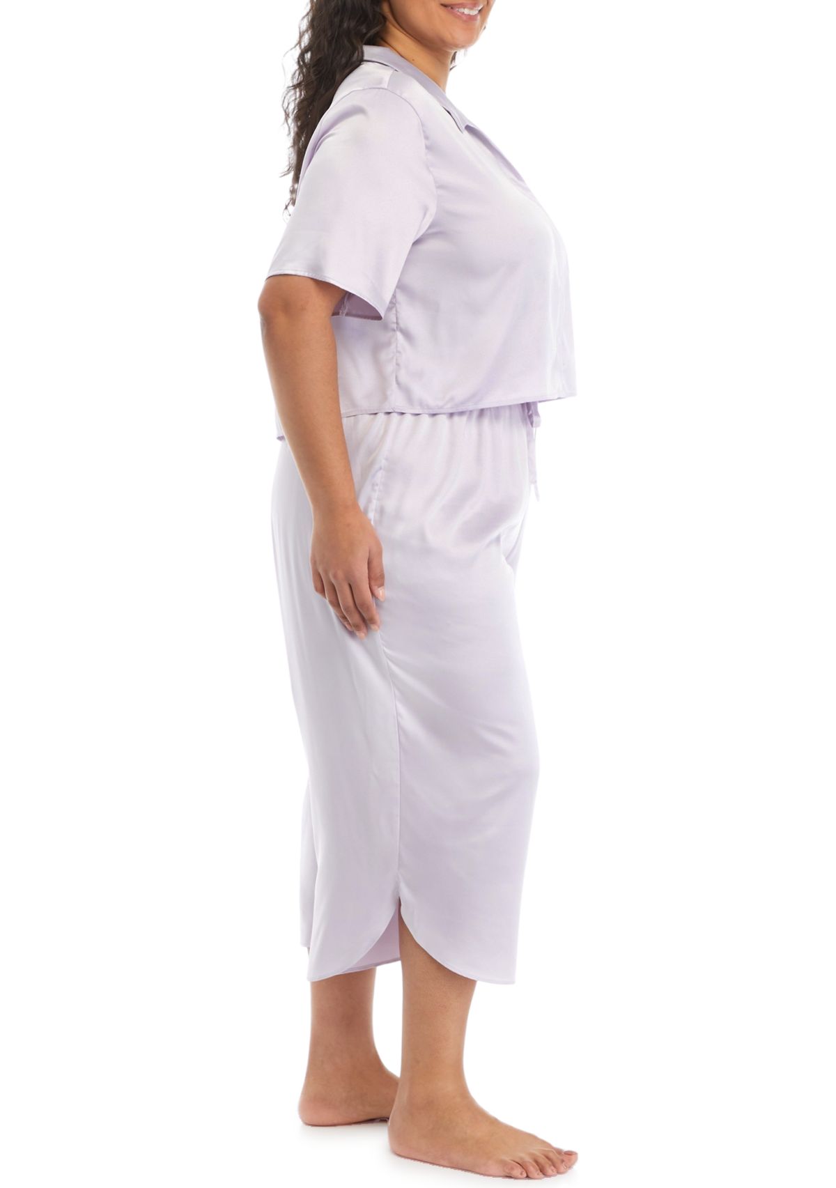 Plus Size Satin Boxy Button Down Pajama Set