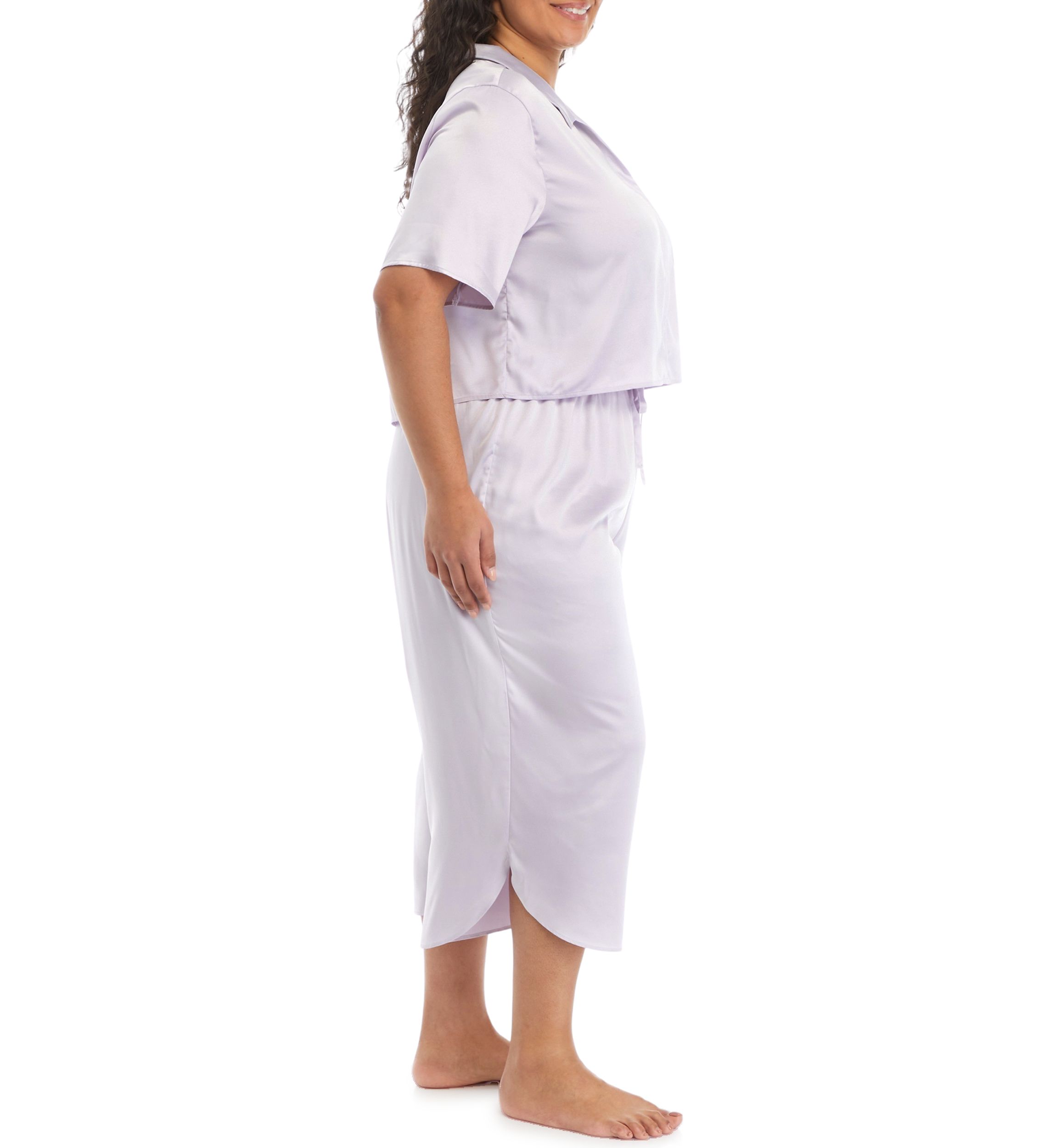 Plus Size Satin Boxy Button Down Pajama Set
