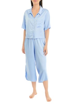 Women's Short Sleeve Satin Boxy Button Down Pajama Set