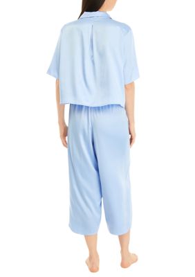 Women's Short Sleeve Satin Boxy Button Down Pajama Set