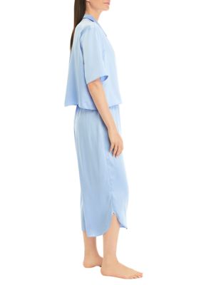 Women's Short Sleeve Satin Boxy Button Down Pajama Set