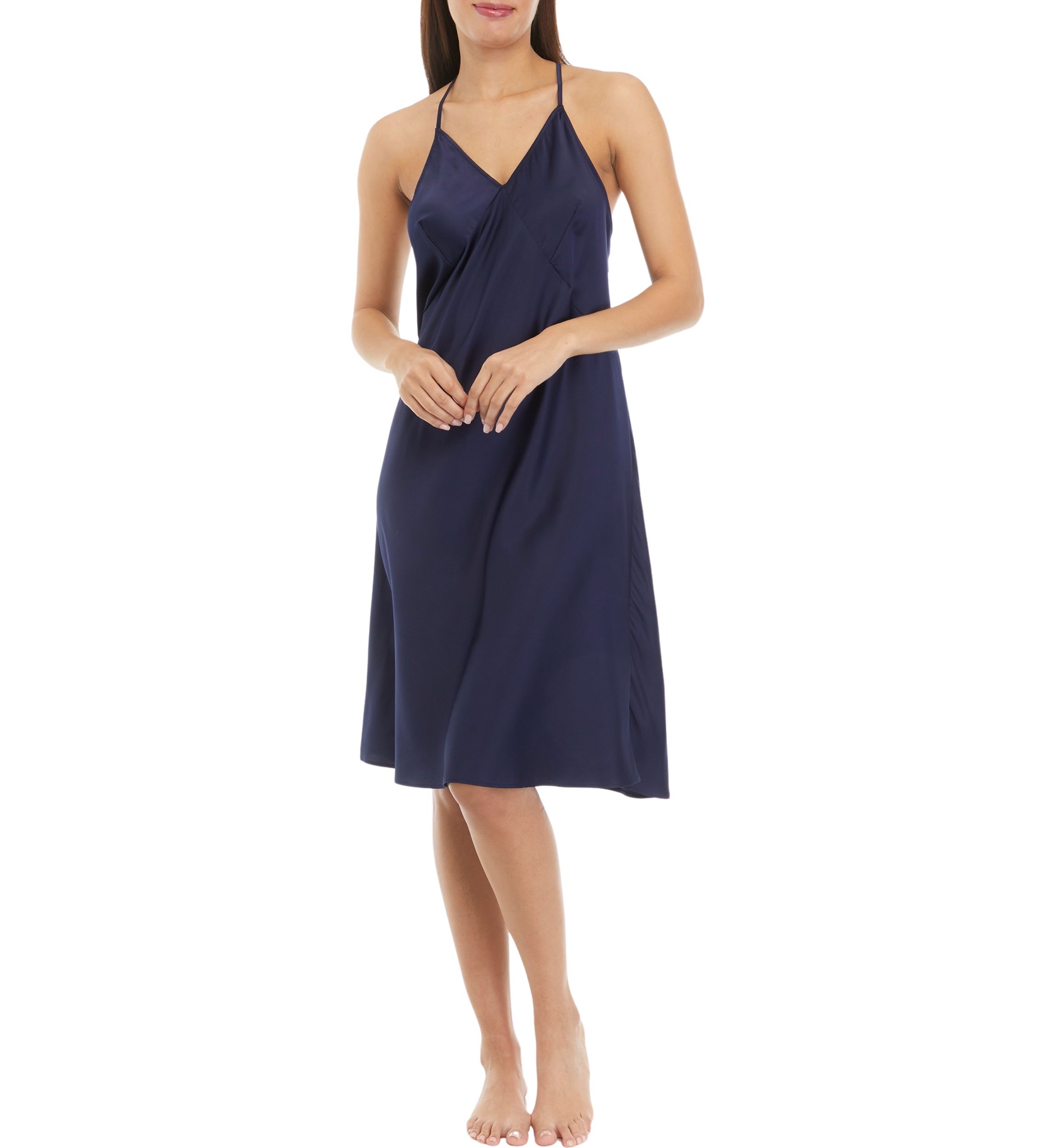 Womens Sleeveless Satin Midi Chemise