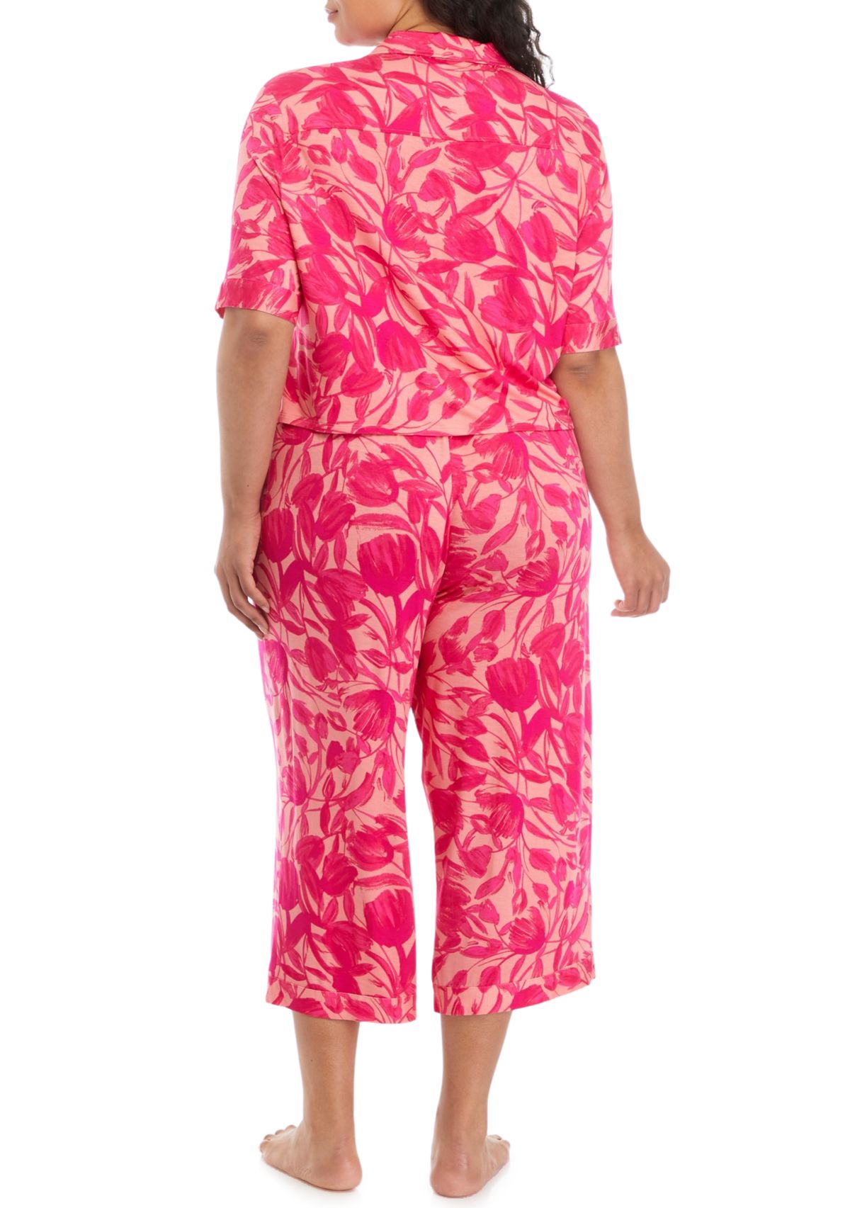 Plus Size Modern Button Down Shirt and Pants Pajama Set