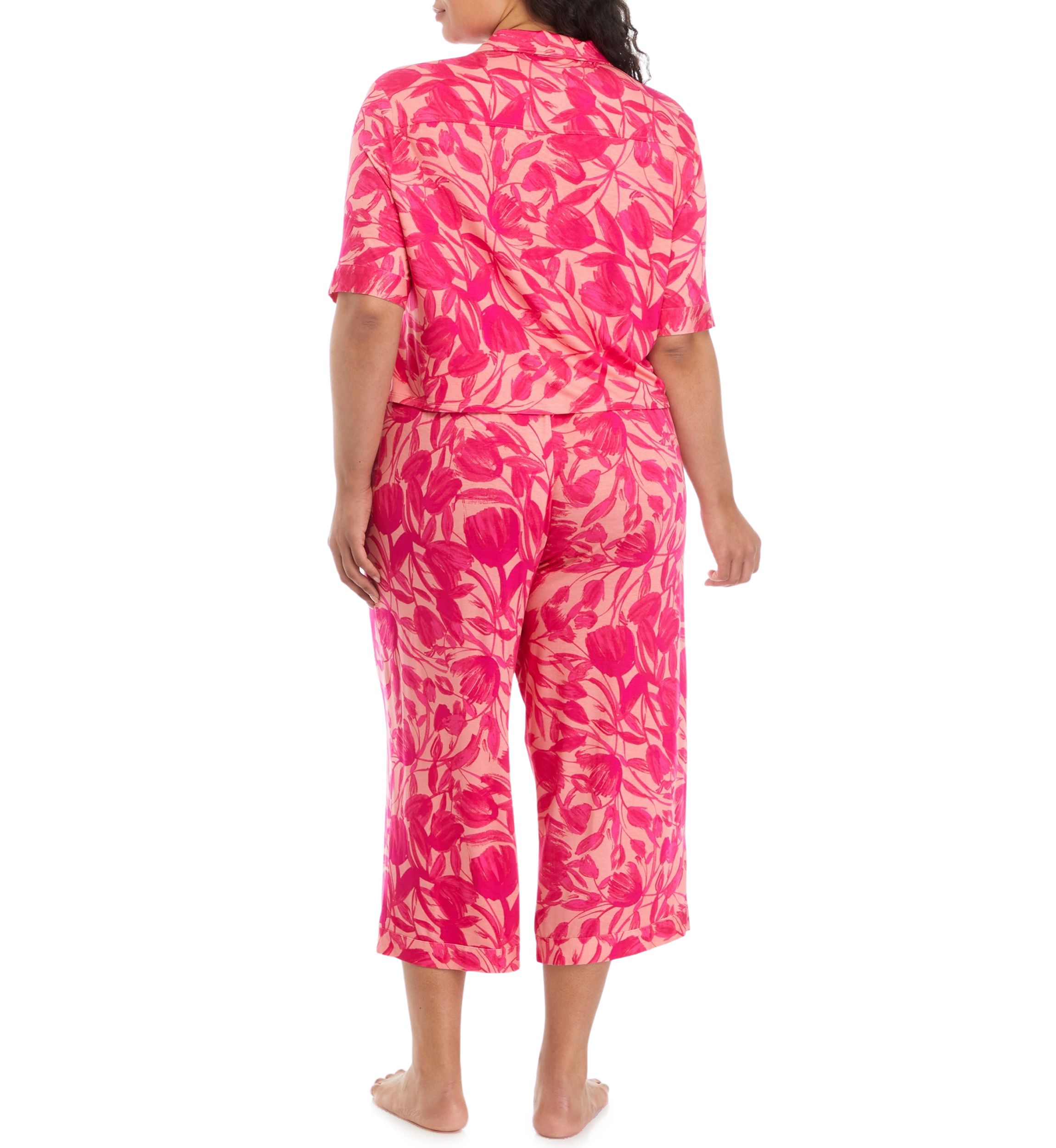 Plus Size Modern Button Down Shirt and Pants Pajama Set