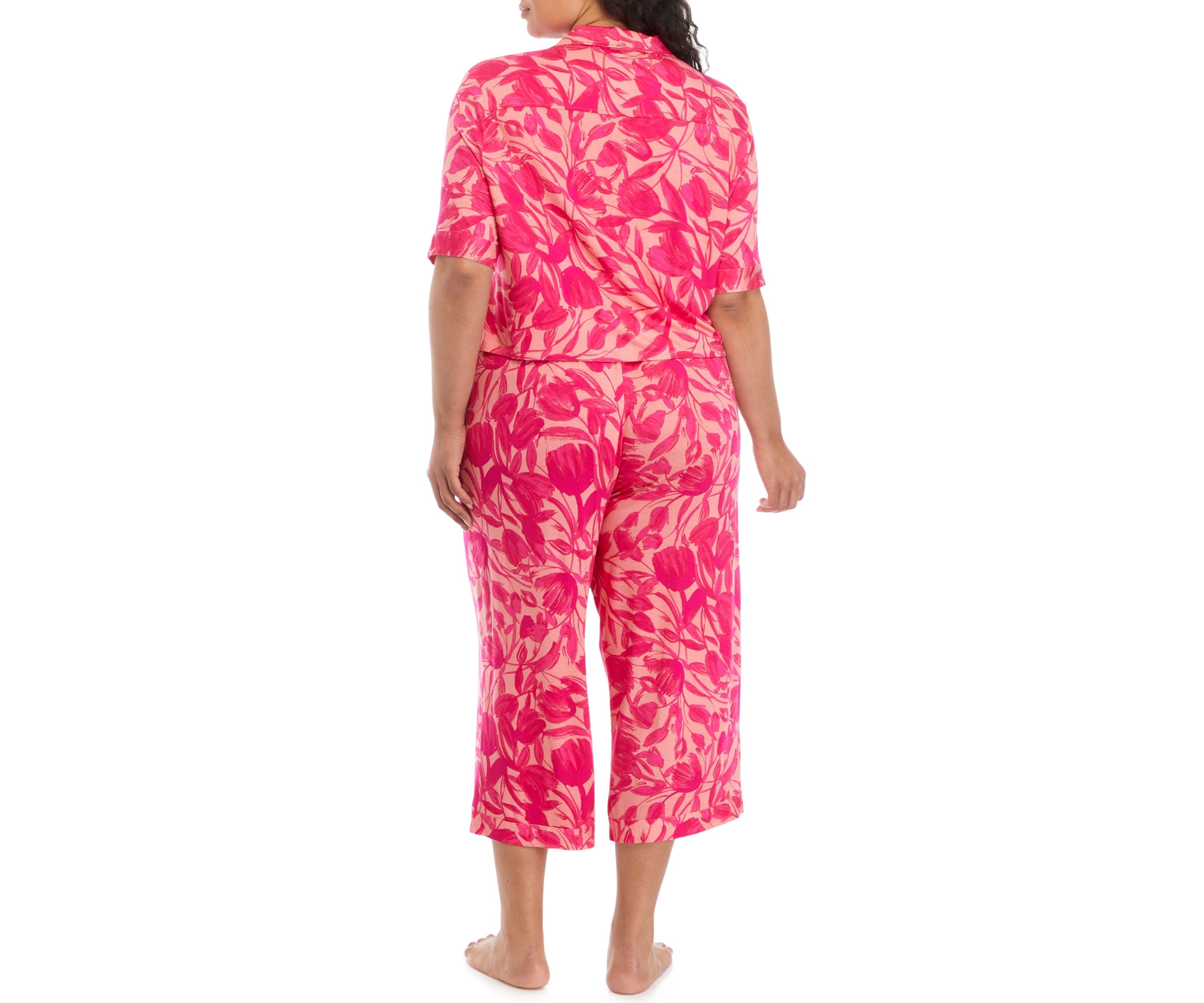 Plus Size Modern Button Down Shirt and Pants Pajama Set