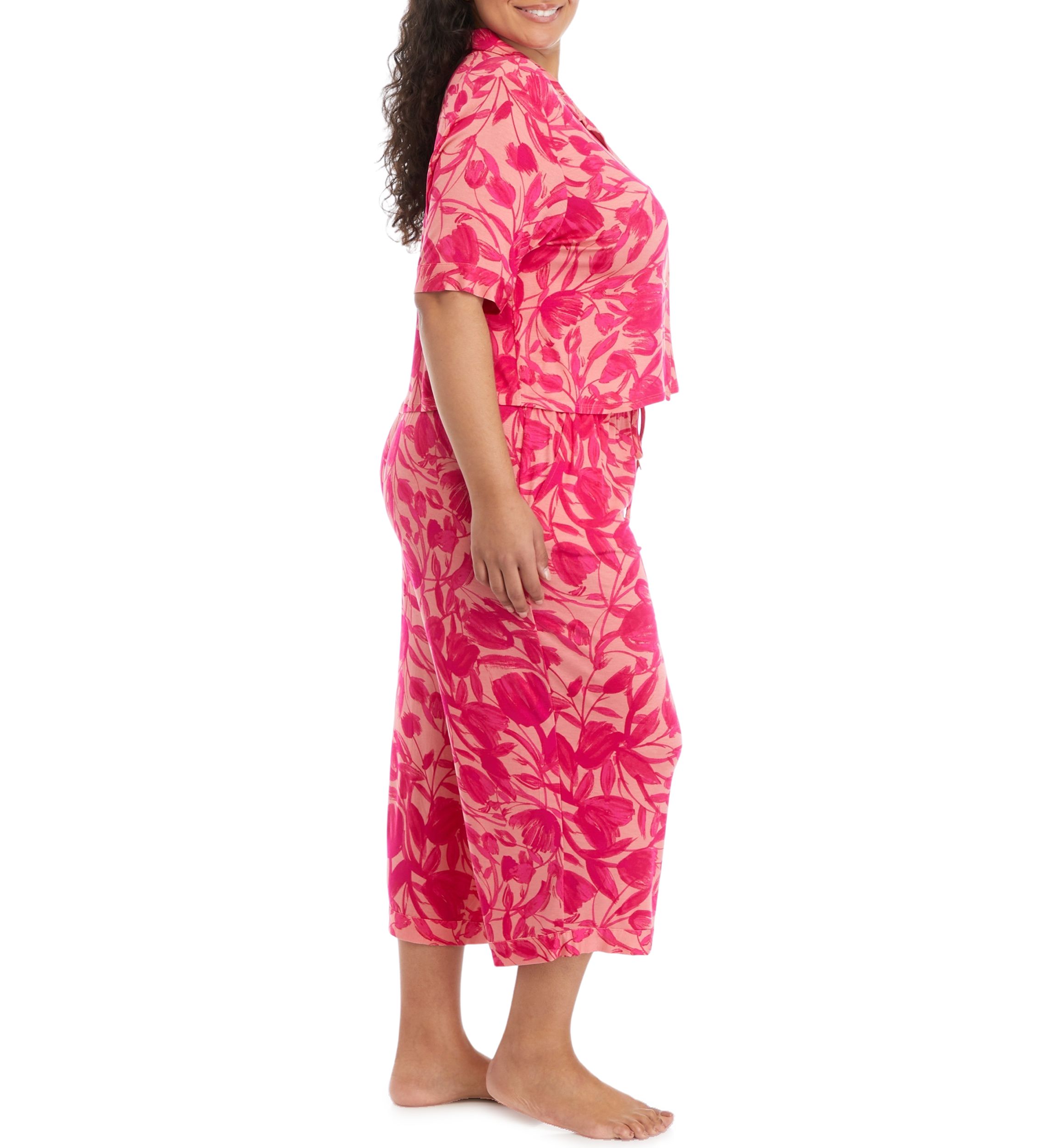 Plus Size Modern Button Down Shirt and Pants Pajama Set
