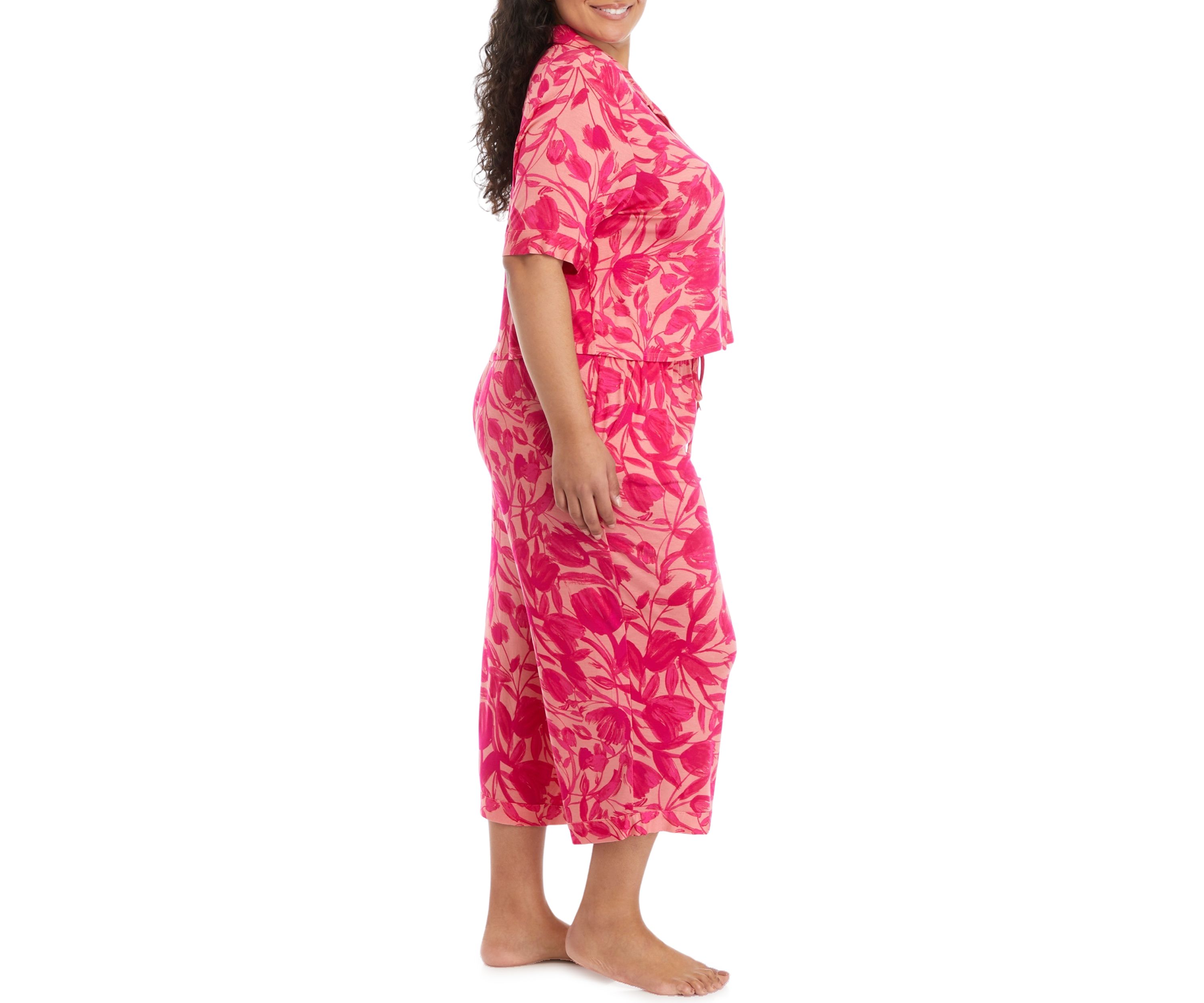 Plus Size Modern Button Down Shirt and Pants Pajama Set