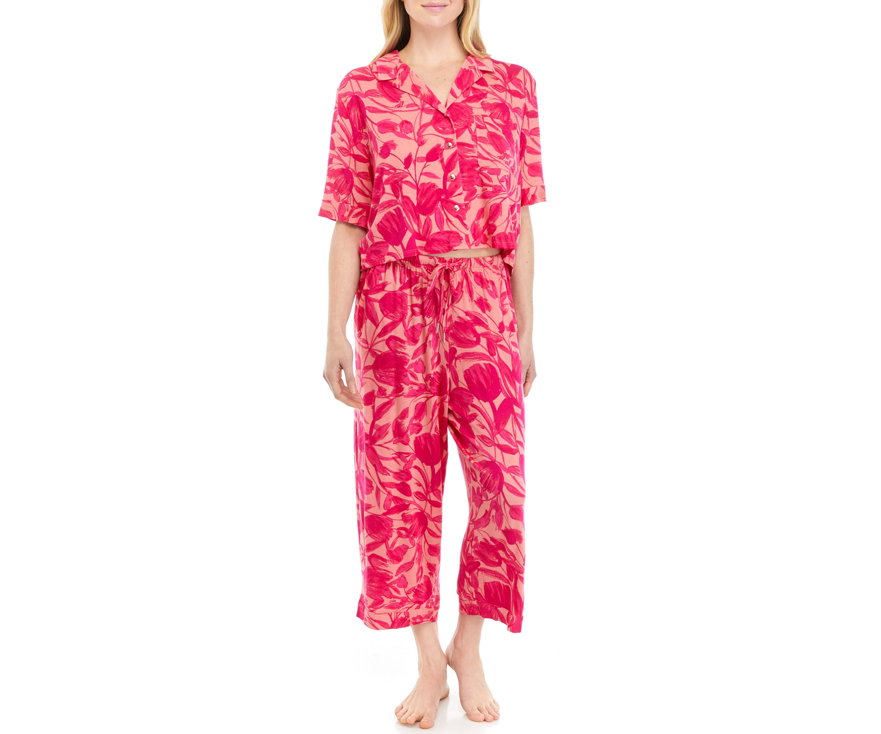 Modern Button Down Top and Pajama Pants Set