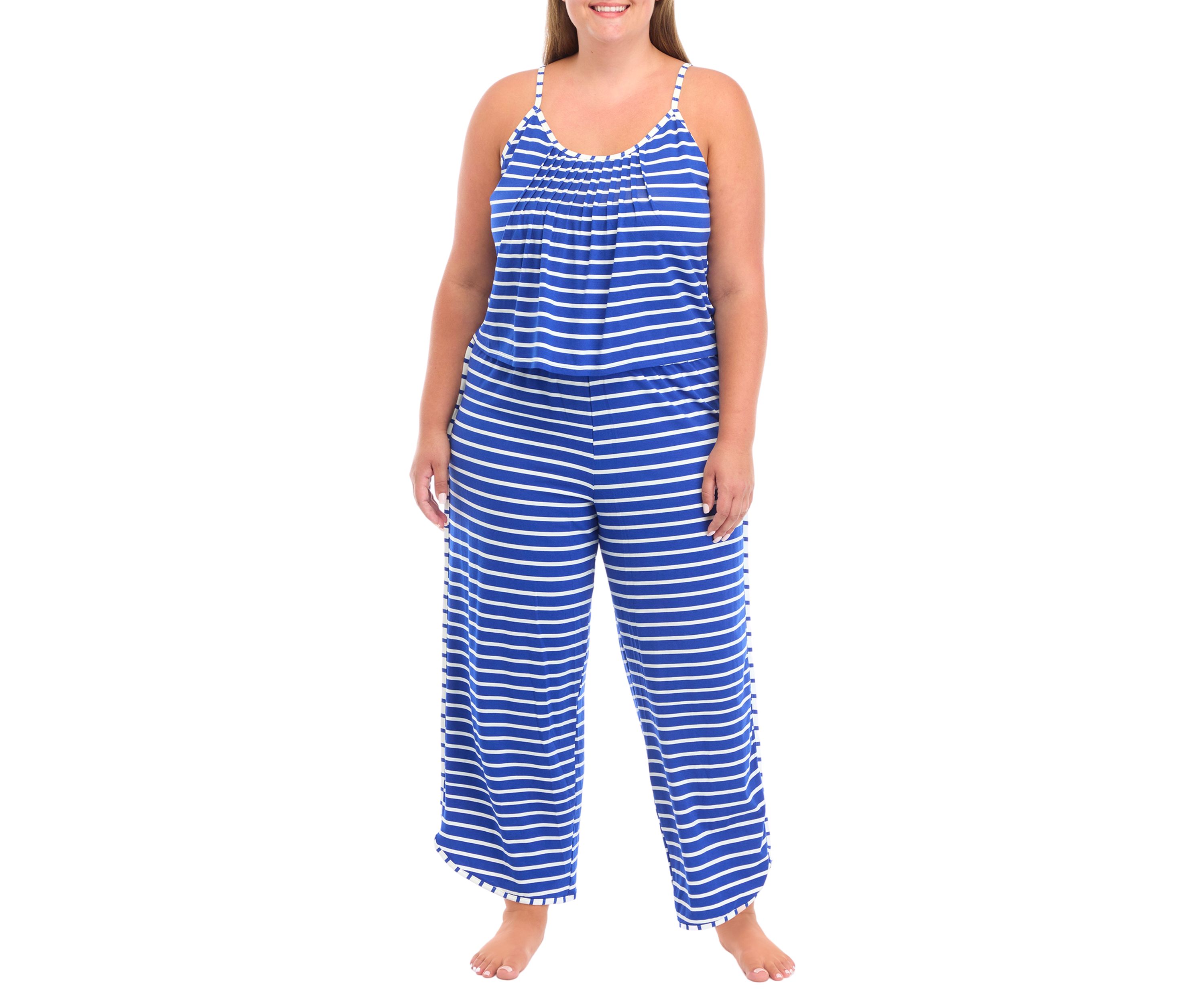 Plus Size Pleated Tank Top and Pants Sleep Set