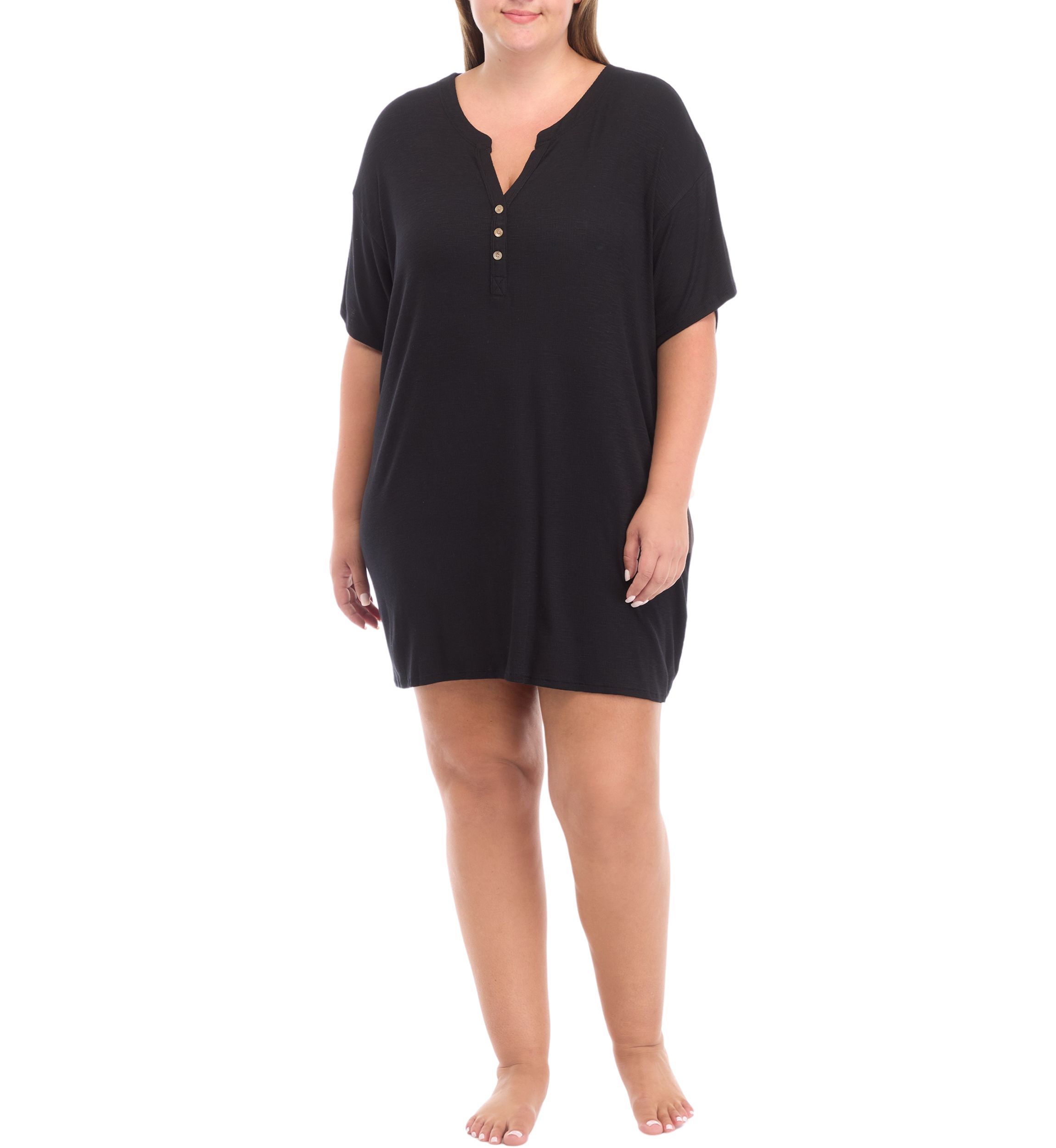 Short Sleeve Rib Knit Sleep Shirt