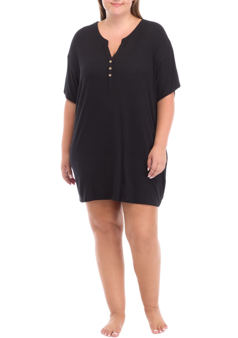 Short Sleeve Rib Knit Sleep Shirt