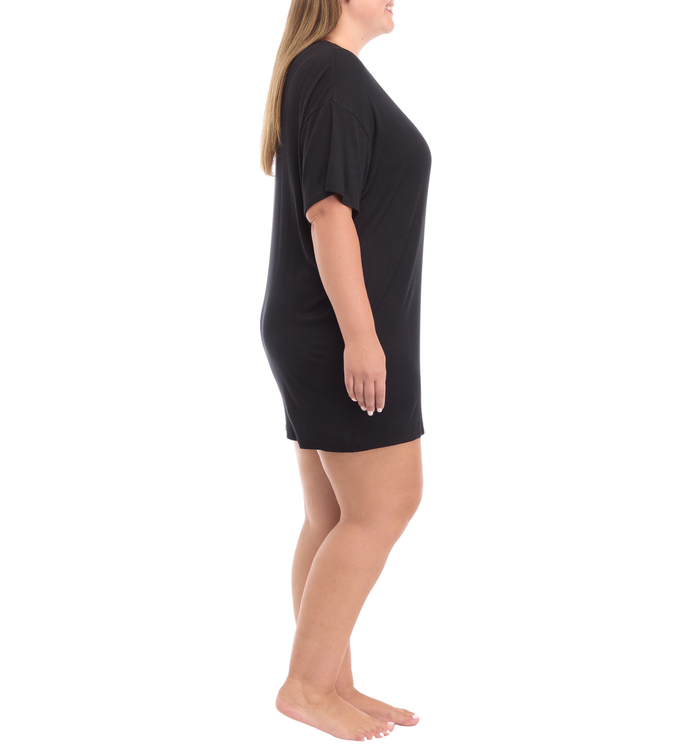 Short Sleeve Rib Knit Sleep Shirt