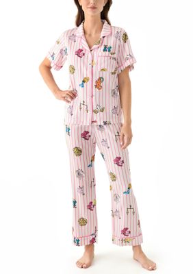 Katie Kime Women's Zodiac Stripe Two Piece Printed Pajama Set, Pink, XL