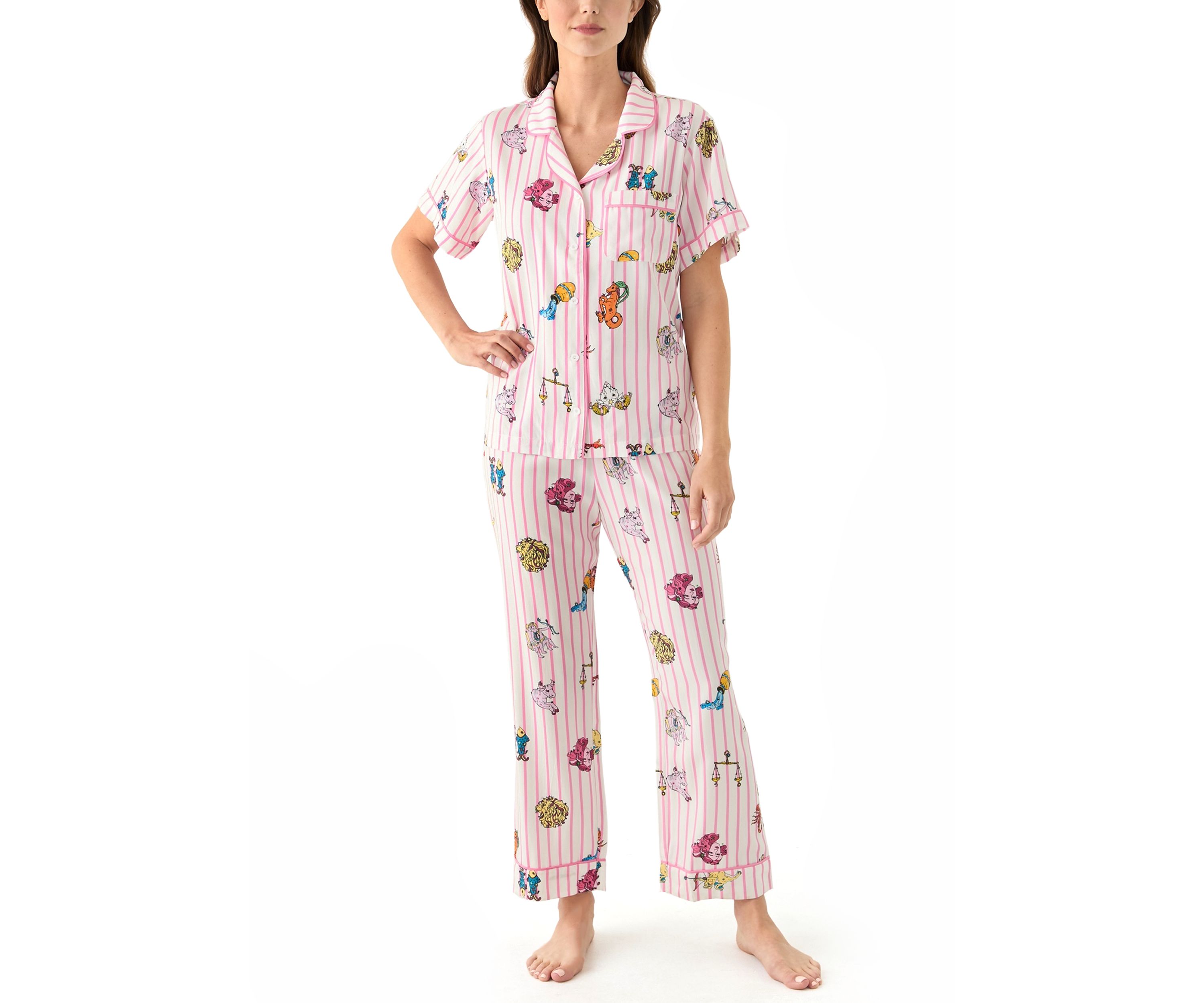 Zodiac Stripe Two Piece Printed Pajama Set