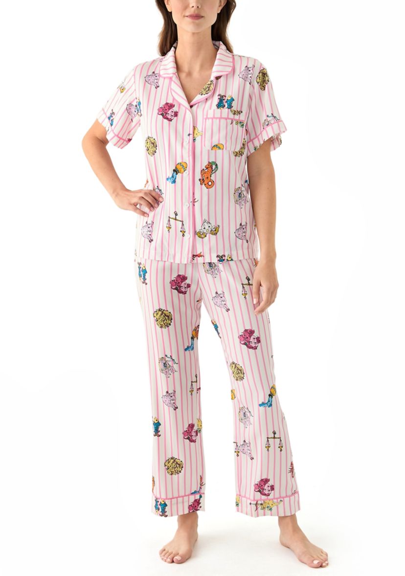 Zodiac Stripe Two Piece Printed Pajama Set