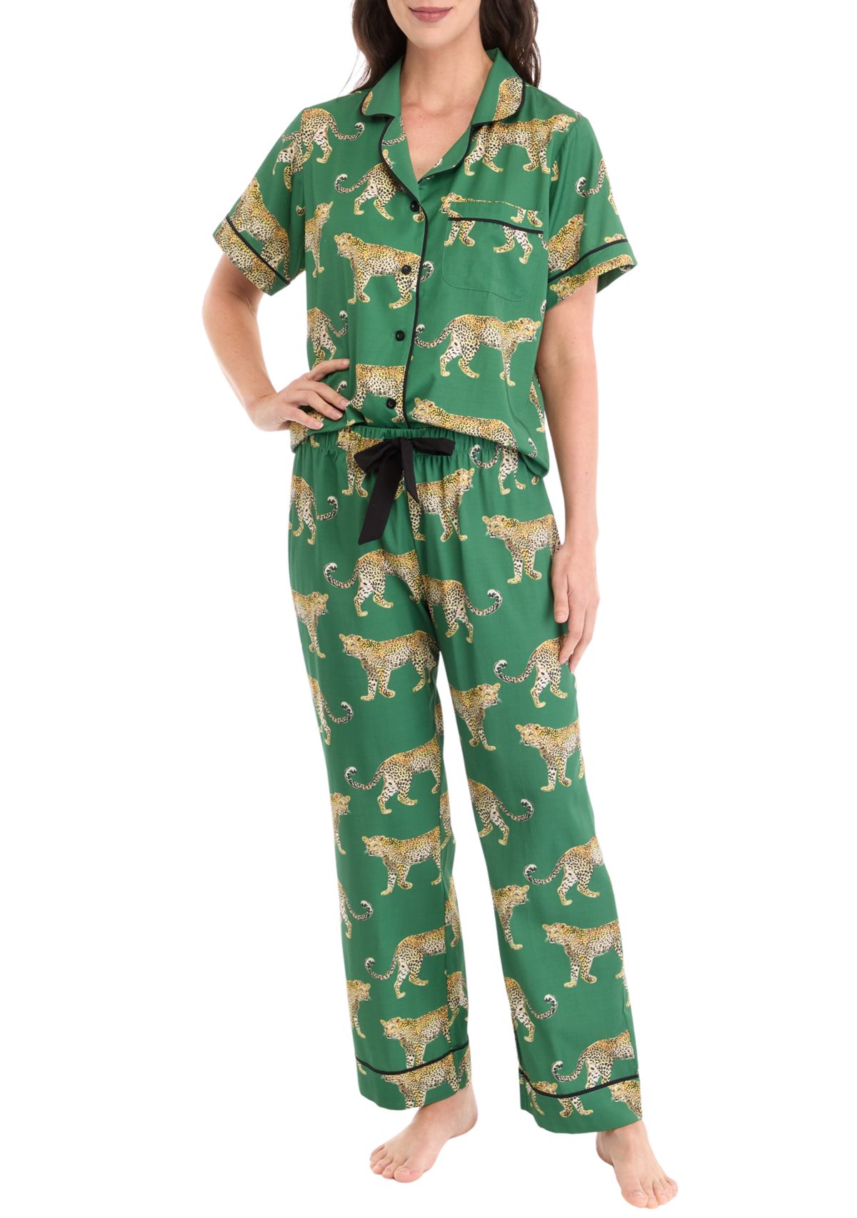 Womens Cheetah Print Pajama Set 