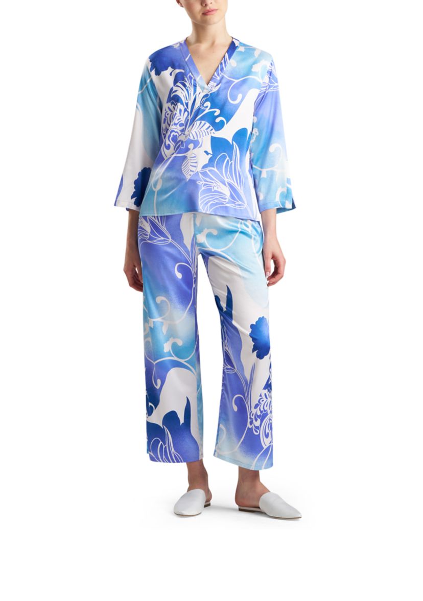 Satin Caftan Floral Pajama Top and Pants Set