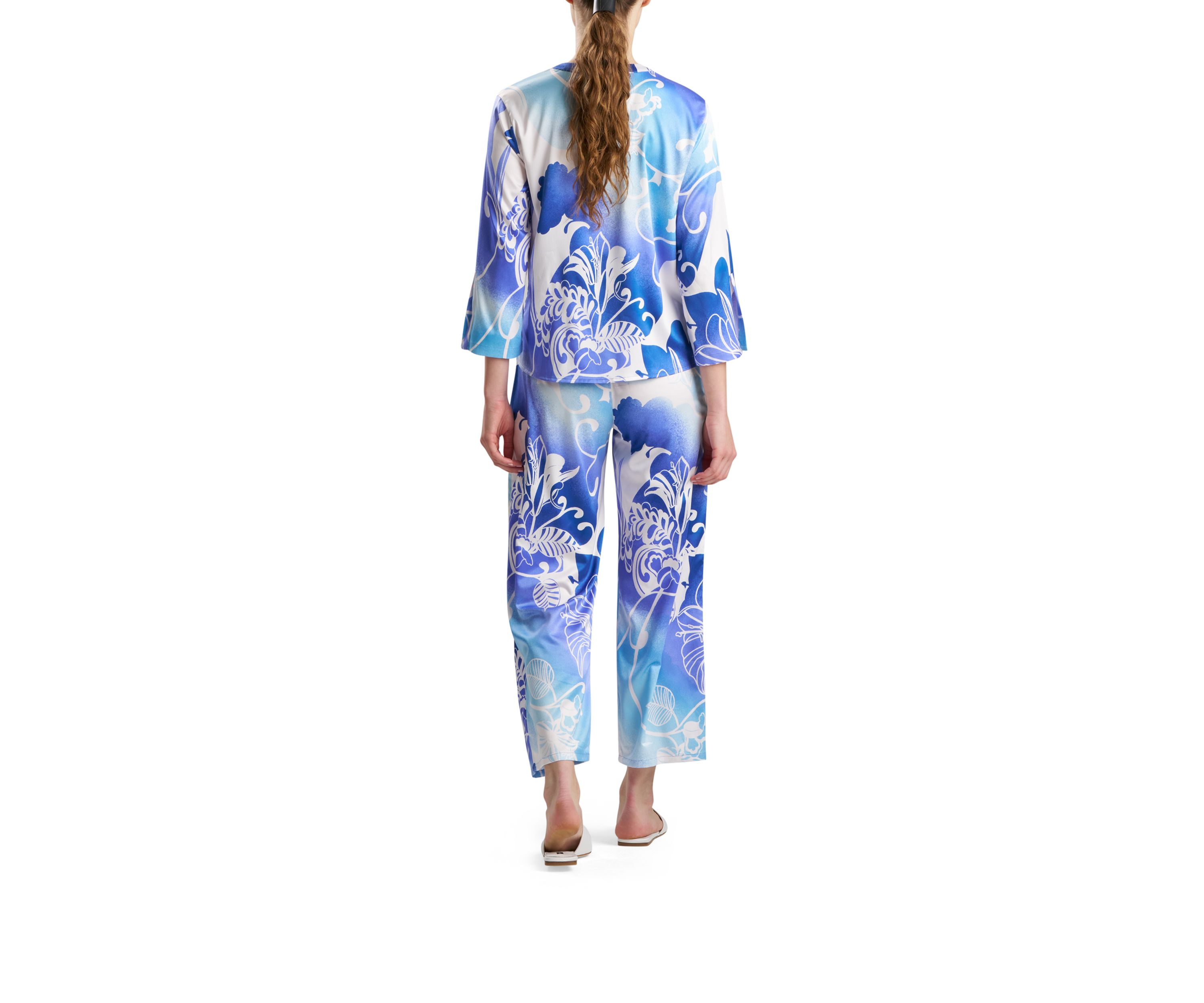 Satin Caftan Floral Pajama Top and Pants Set