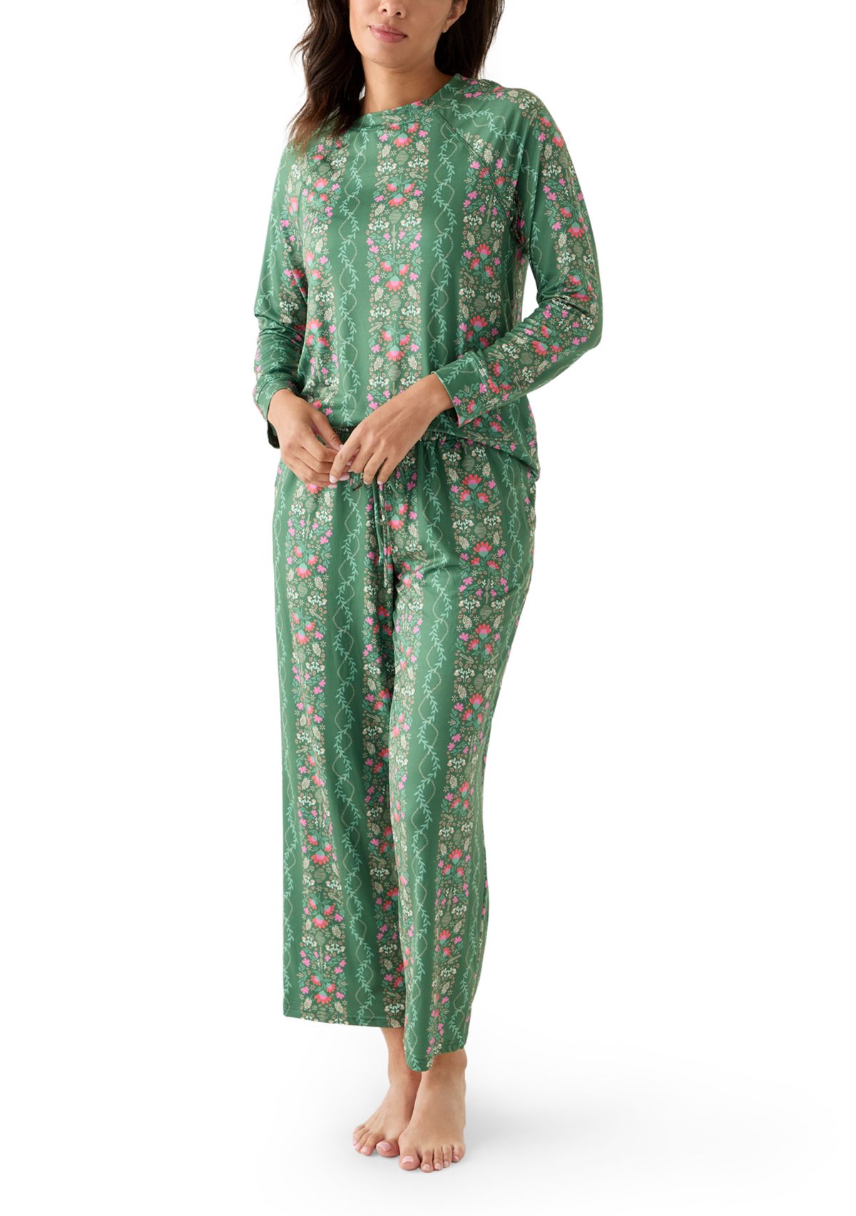 Annie Printed Long Sleeve Top and Pant Pajama Set 