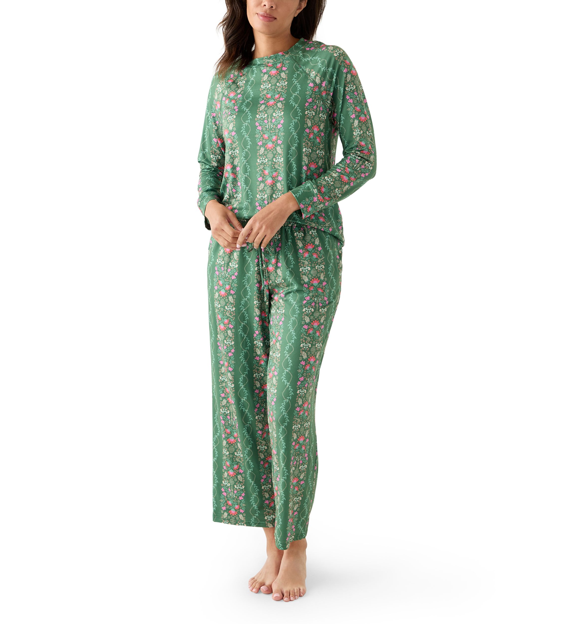 Annie Printed Long Sleeve Top and Pant Pajama Set 