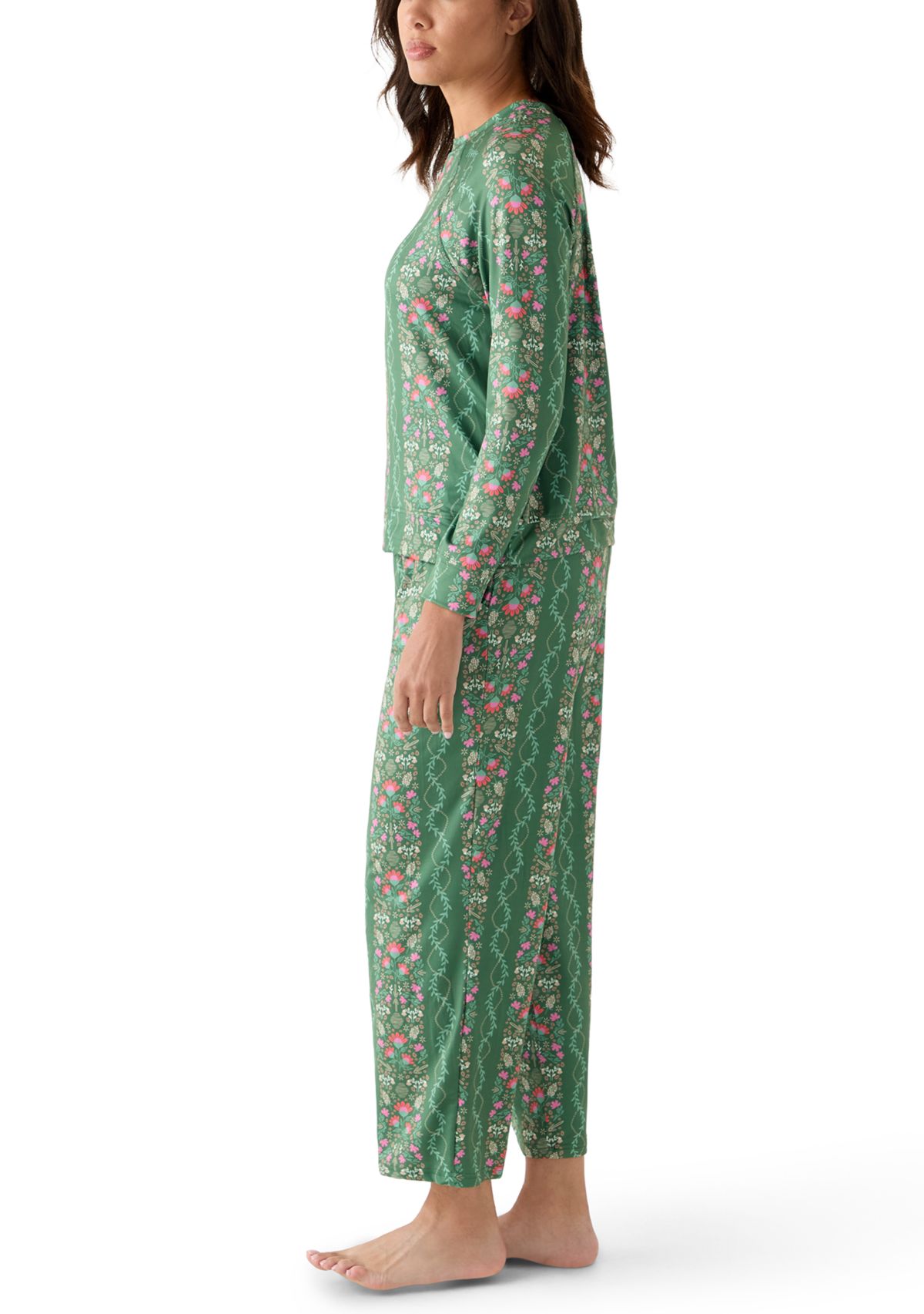 Annie Printed Long Sleeve Top and Pant Pajama Set 