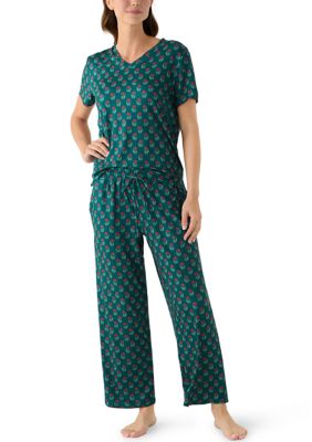Mary Square Women's Alli Short Sleeve T-Shirt and Pants Pajama Set, Green, Medium