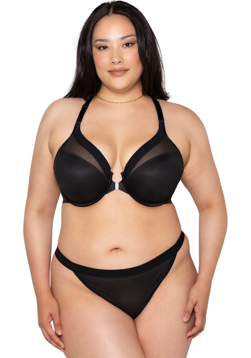 Sheer Mesh Front Close Racerback T-Shirt Bra 